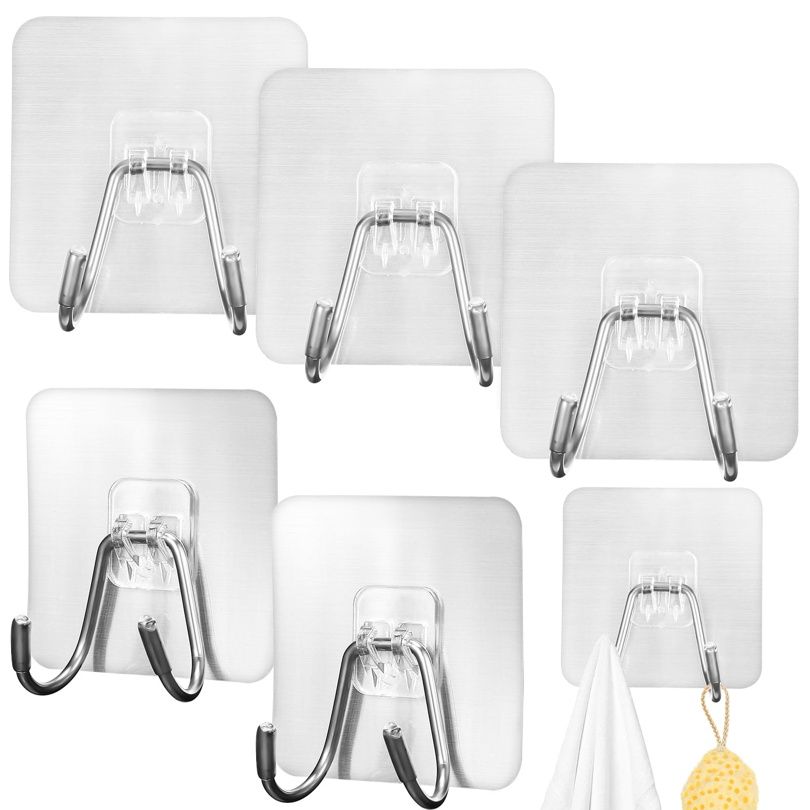 Lurrose 5Pcs Adhesive Hooks Wall Hooks Stainless Steel Shower Hooks Heavy Duty Self Adhesive Hooks for Bathroom Shower Kitchen