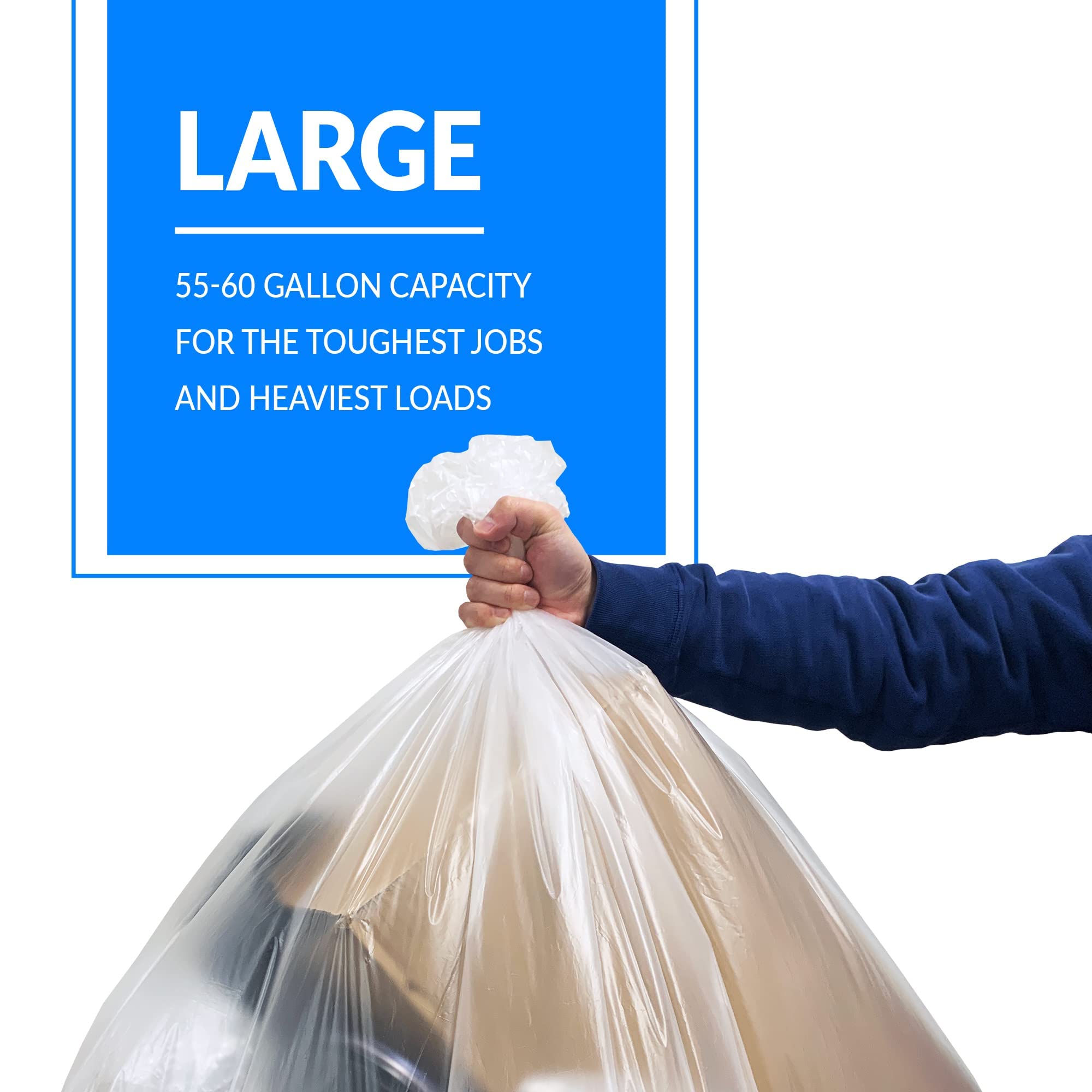 Reli. SuperValue 55-60 Gallon Trash Bags | 50 Count | Made in USA | Heavy Duty | Clear Multi-Use Garbage Bags