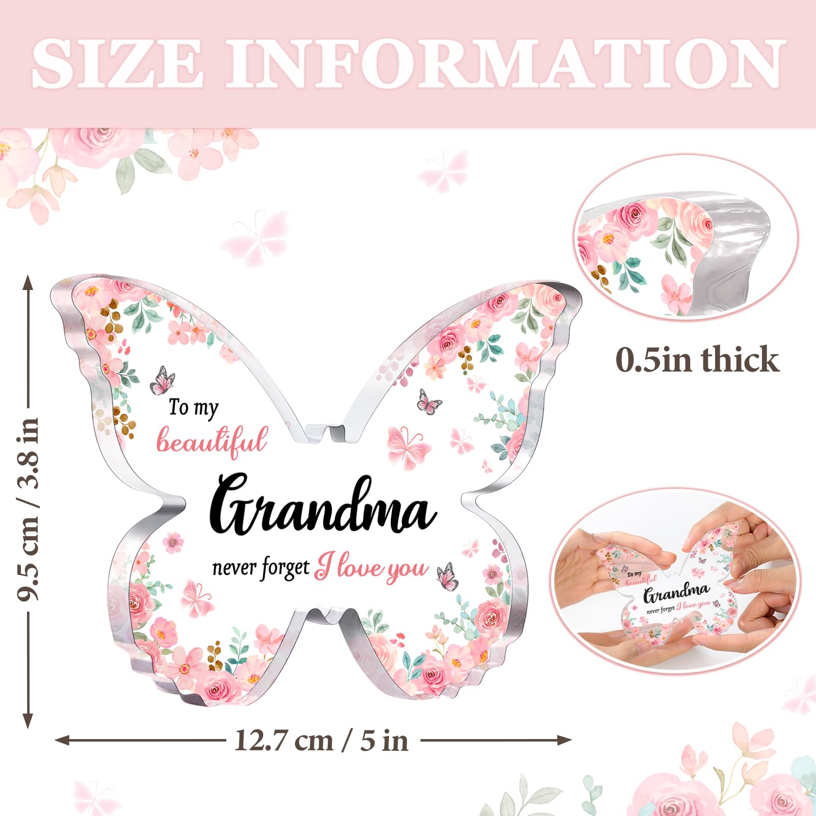 GiftyTrove Gifts for Grandma, Best Grandma Christmas Gift - 5x3.8x0.5 Inch Butterfly-Shaped Acrylic Plaque Keepsake - Mothers Day Gift, Grandparent Day Gift, Birthday Gift, Christmas Gift for Grandma