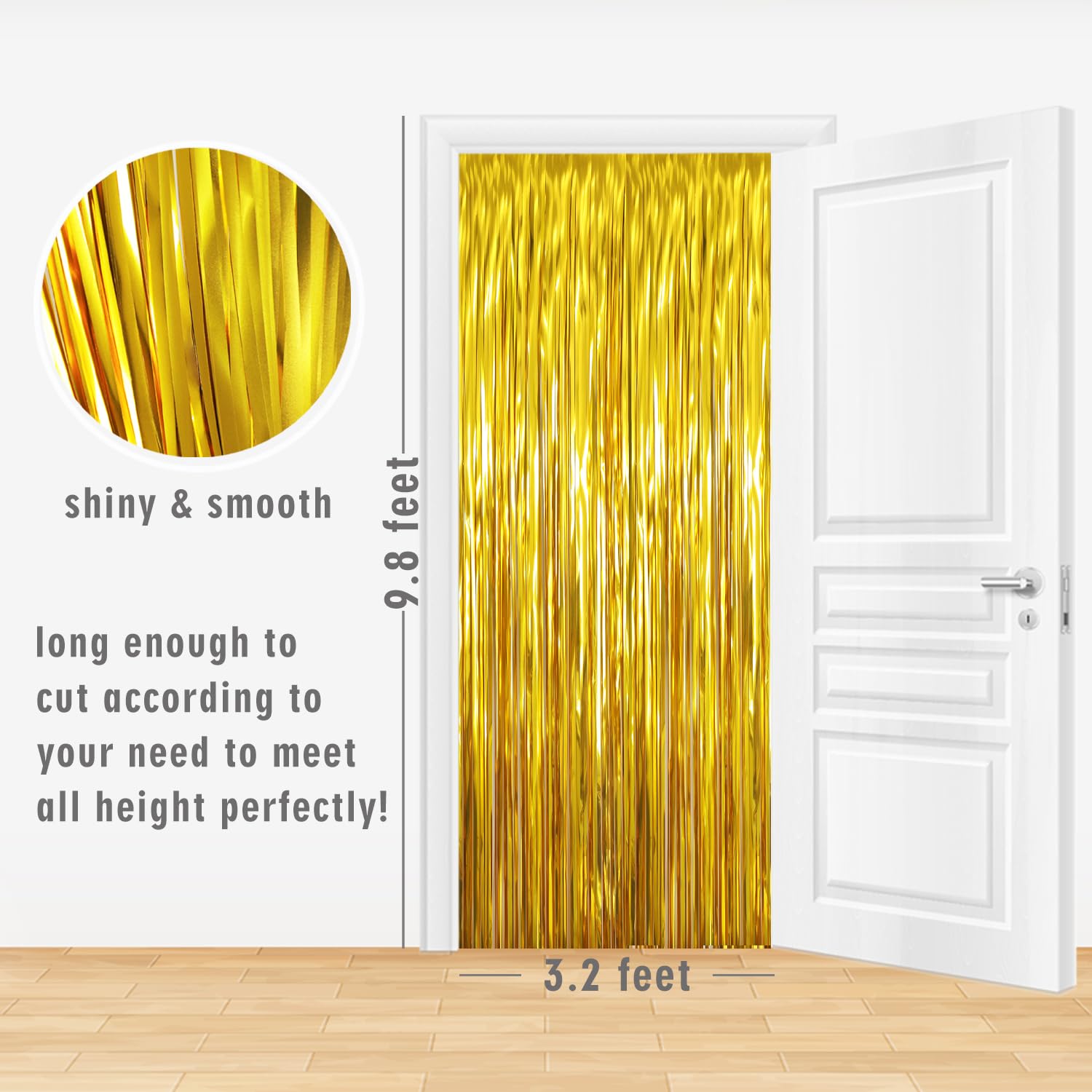 GOER 6.4 ft x 9.8 ft Metallic Tinsel Foil Fringe Curtains,Pack of 2 Party Streamer Backdrop for Birthday,Graduation Decorations and New Year Eve (Gold)