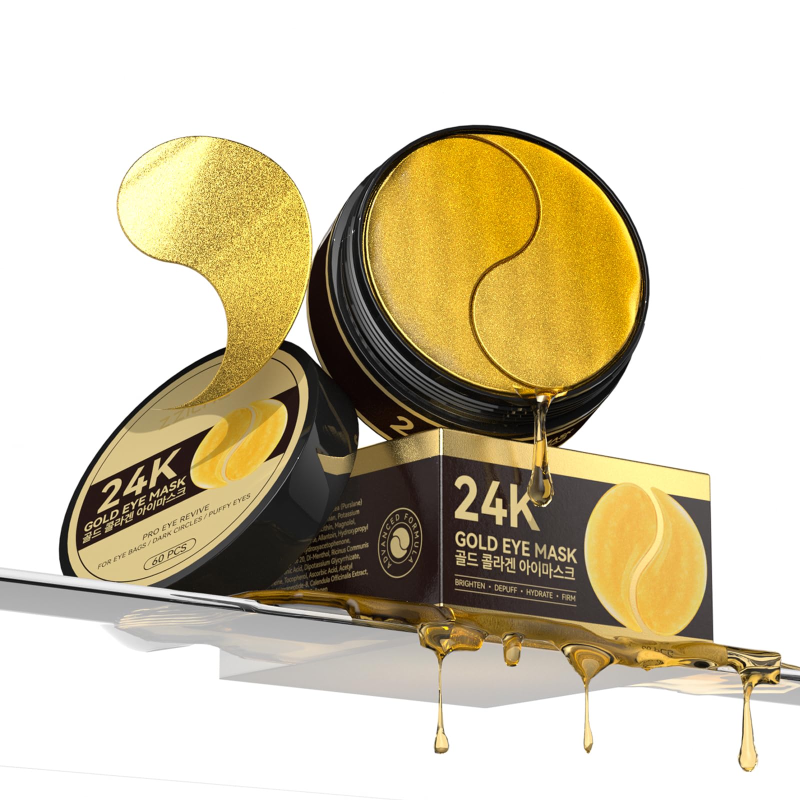 ZZILME 24k Gold Eye Patches - Firming, Glowing & Hydrating Hydrogel Mask for Puffy Eyes, Dark Circles, Wrinkles, Fine Lines, Eye Bags Treatment, Korean Skincare Gifts for Women and Men, 60Pcs