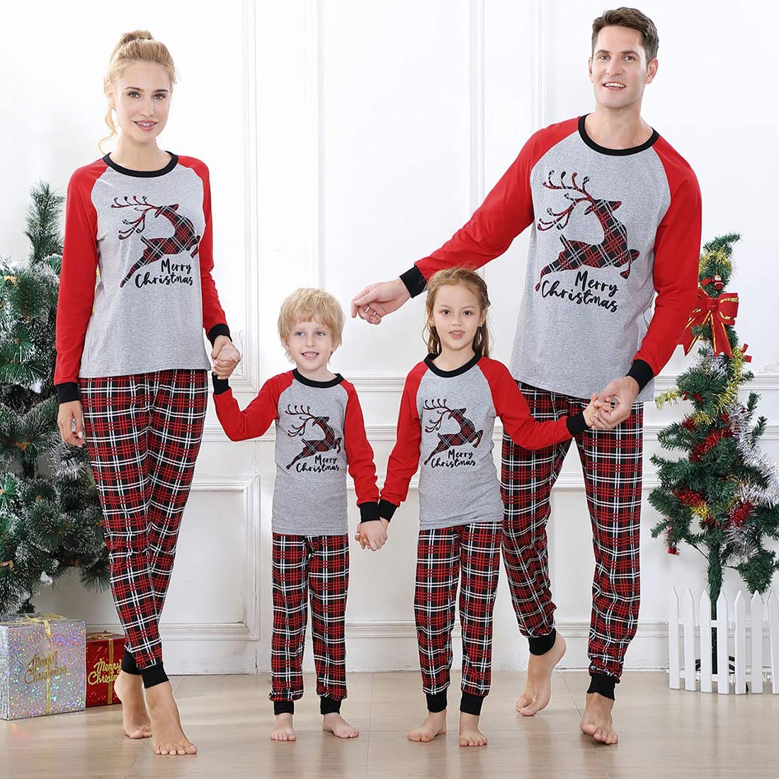 Joyond Kids Family Matching Christmas Holiday Sets, Snug Fit 100% Cotton, Adult, Men, Women, Big Kid, Toddler,Pajama Set, Christmas Jumping Reindeer, Small