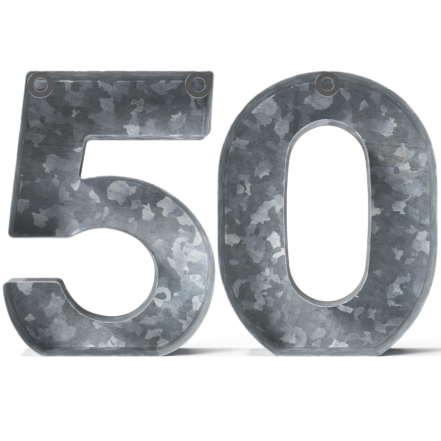 CraftyCrocodile Galvanized Metal Numbers for Wall Decor - 50 for Hanging & Freestanding - Unique Blend of Rustic, Vintage, Western, Industrial Styles