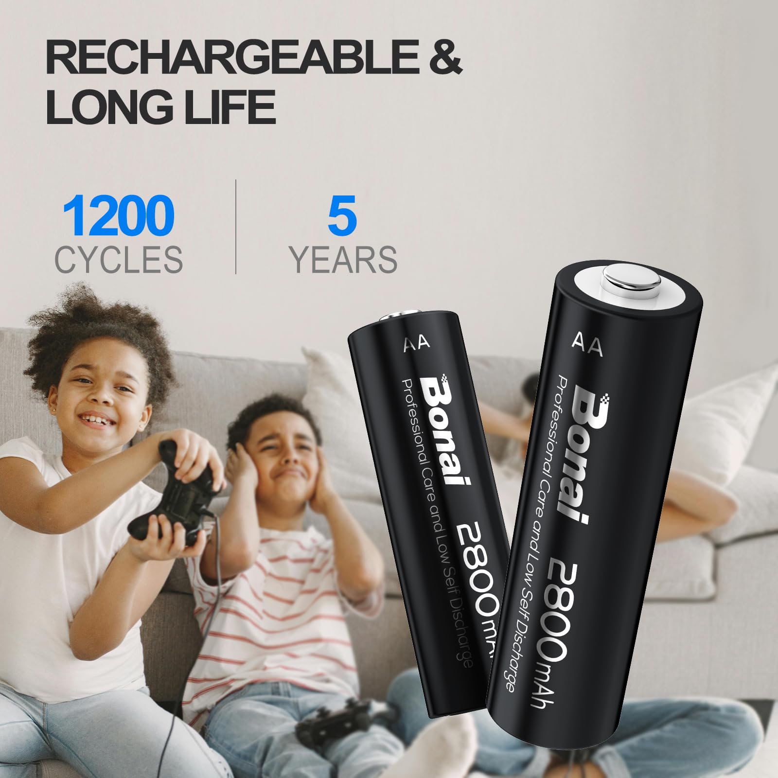 BONAI AA Rechargeable Batteries High-Capacity 2800mAh 1.2V NiMH Battery Low Self Discharge Pre-Charge Double AA Battery 24 Count