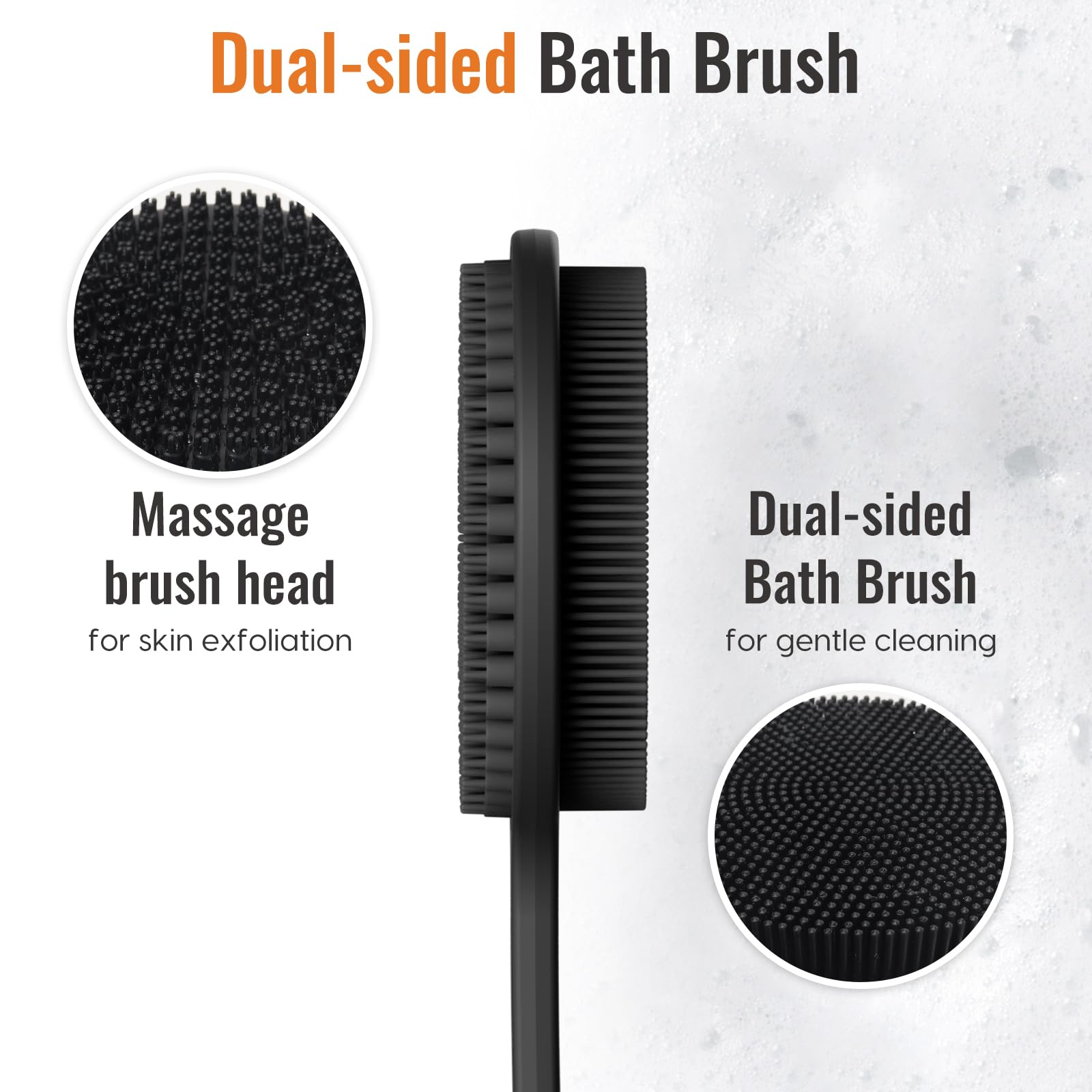 VWMYQ Silicone Back Scrubber for Shower, 17in Lengthen Long Handle Body Brush, Double Sided Shower Brush for Shower Exfoliating and Massage Can Produce Rich Foam, Long Handle Back Scrubber for Men