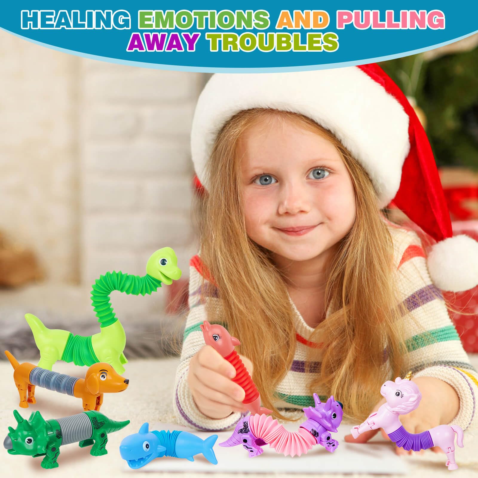 Kabvry Animal Pop Tubes Fidget Toys 10PCS, Sensory Toys for Autism & Stress Relief, Travel Toys for Car and Airplane, Christmas Stocking Stuffers for Kids & Toddlers