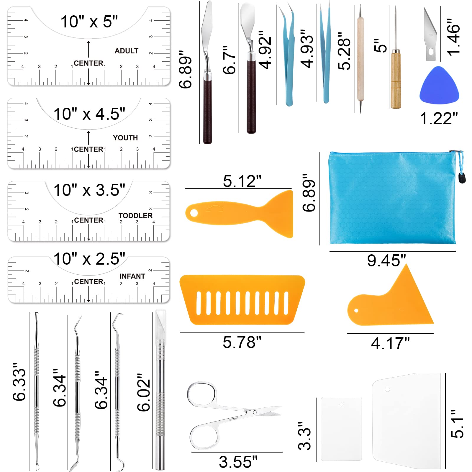 33pcs Vinyl Weeding Tools with T-Shirt Ruler Guide, Craft Tools Set for DIY Heat Transfer Printing, Weeding Vinyl, Scrapbooking, Lettering, Cutting, Splicing.