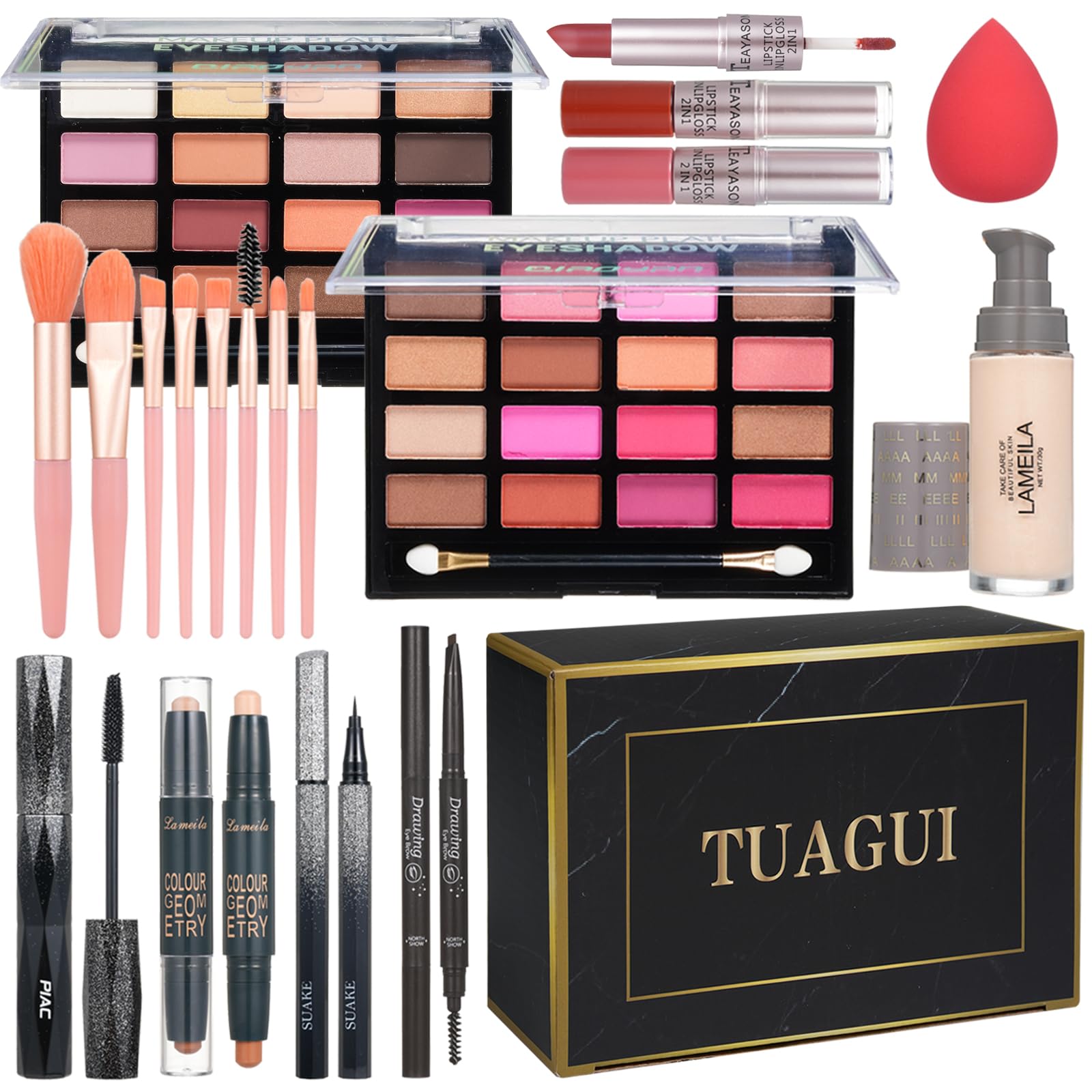 All in One Makeup Kit for Women Full Kit, Includes Eyeshadow,Foundation,Eyeliner,Mascara,Eyebrow pencil,Contour Stick, Makeup Brush, Makeup Sponge, Make Up Gift Set for Women, Teens