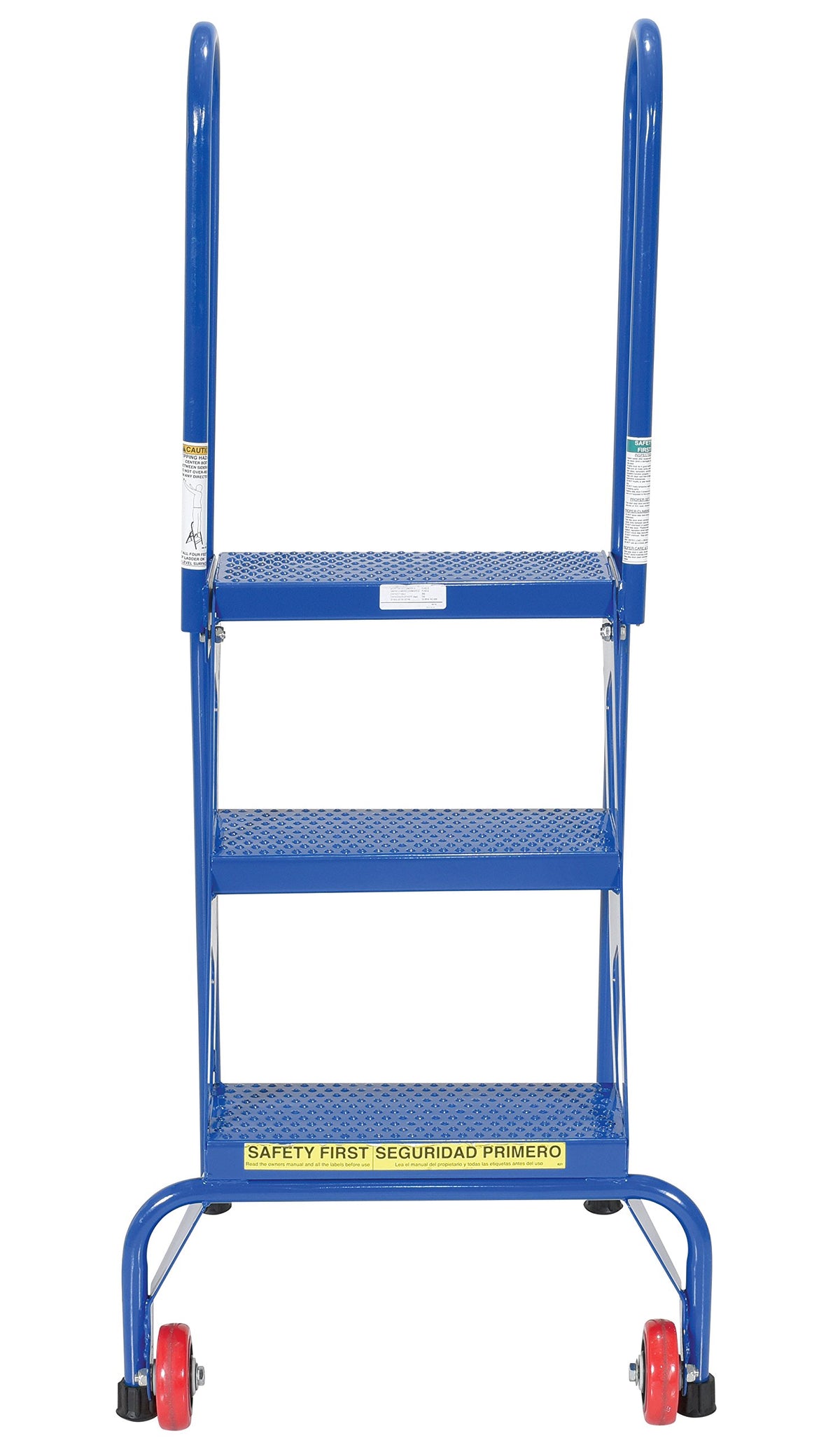 Vestil FLAD-3 Folding 3 Steps Ladder with Wheels, Carbon Steel, 350 lbs Capacity, 30-1/4" Top Step Height