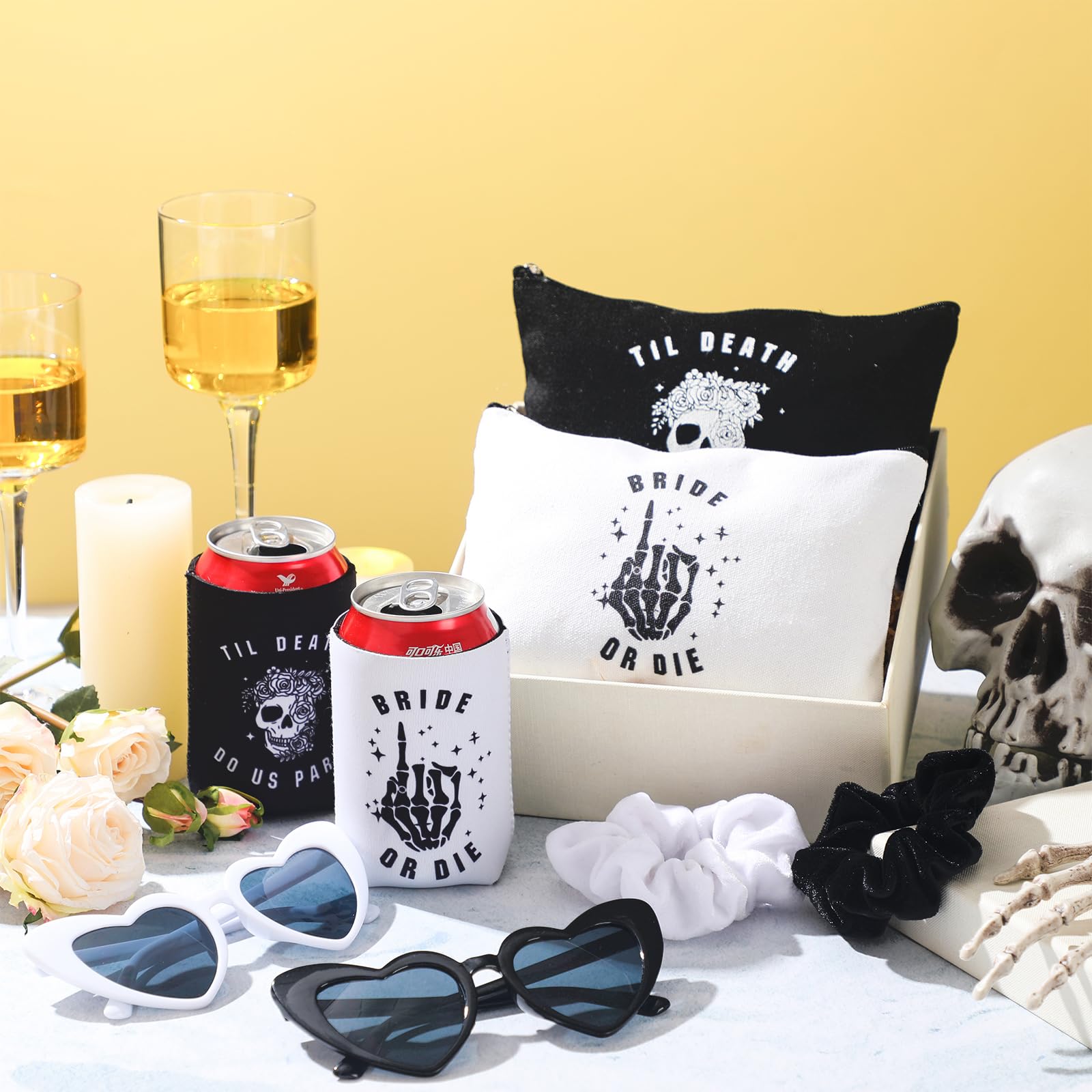 Norme Bride or Die Bachelorette Party Decor Till Death Do Us Party Gift Set with Scrunchies Cosmetic Bag Sunglasses(28 Pcs)