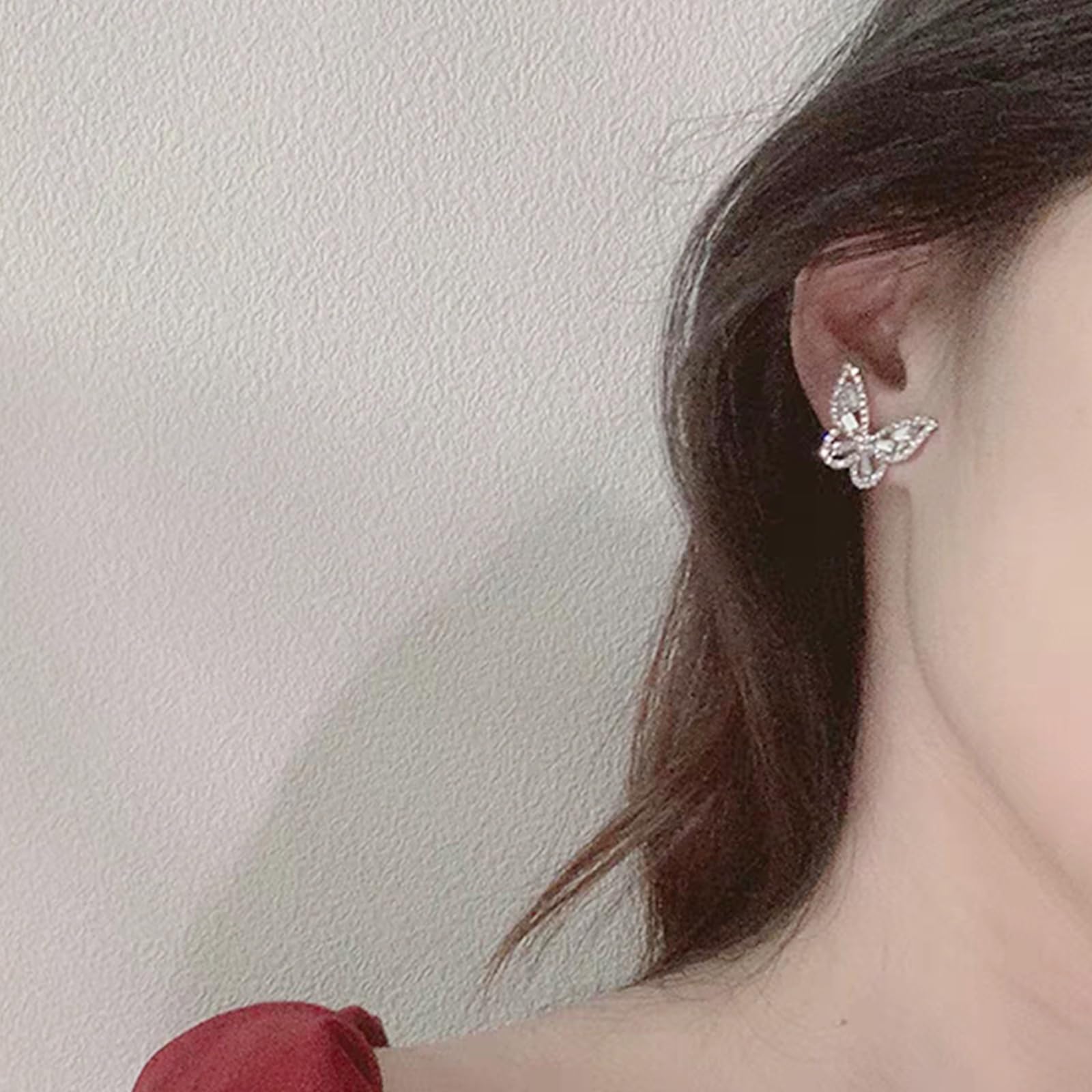 Silver Sparkly Bow Earrings for Women Rhinestone Chain Tassel Earring Crystal Fairy Teardrop Jewelry Gifts for Her Prom Dress Jewerly 2024(silver butterfly) Wedding Gifts