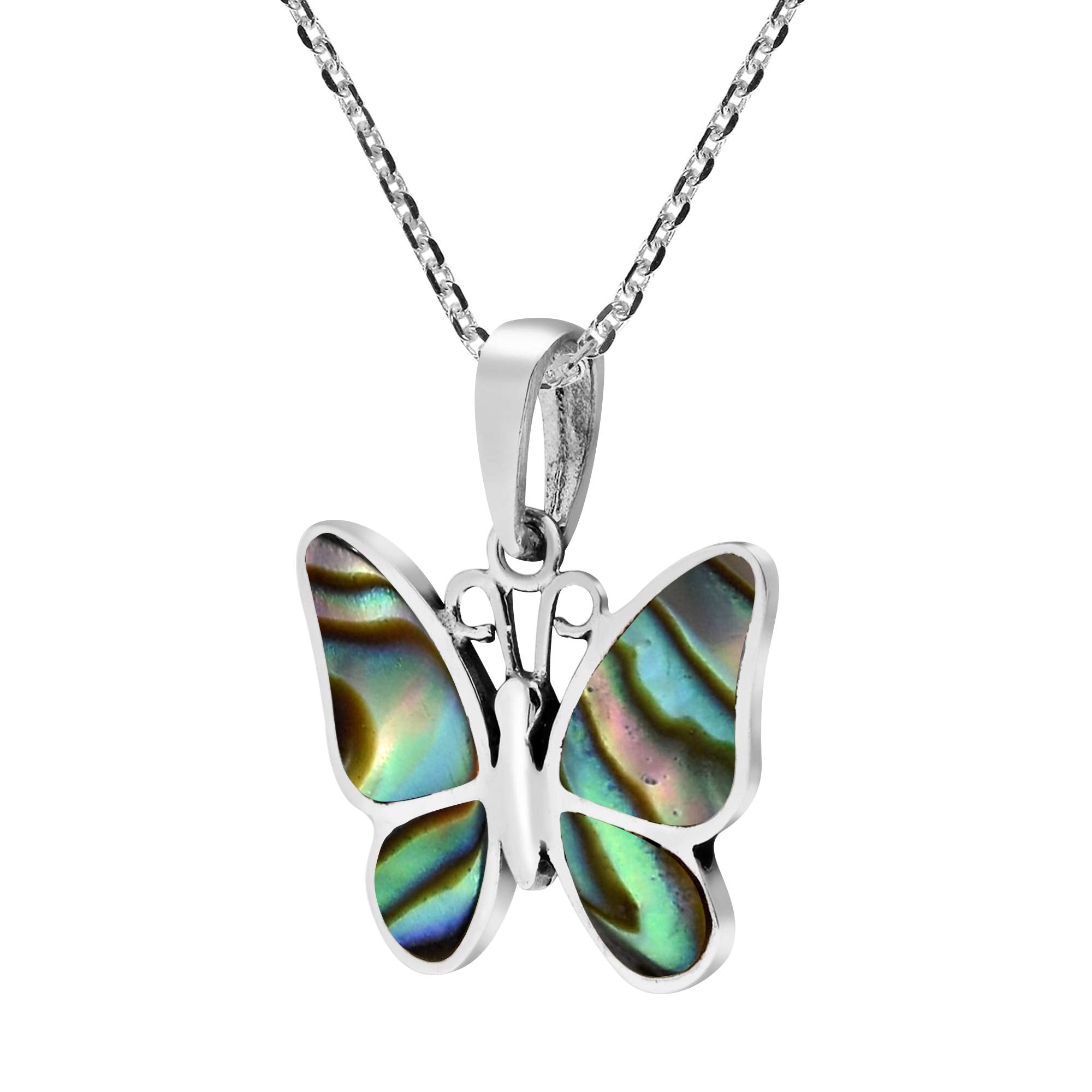 AeraVida Love and Hope Inspired Transformative Butterfly Pendant with Tropical Abalone Seashell Inlays .925 Sterling Silver Chain Necklace