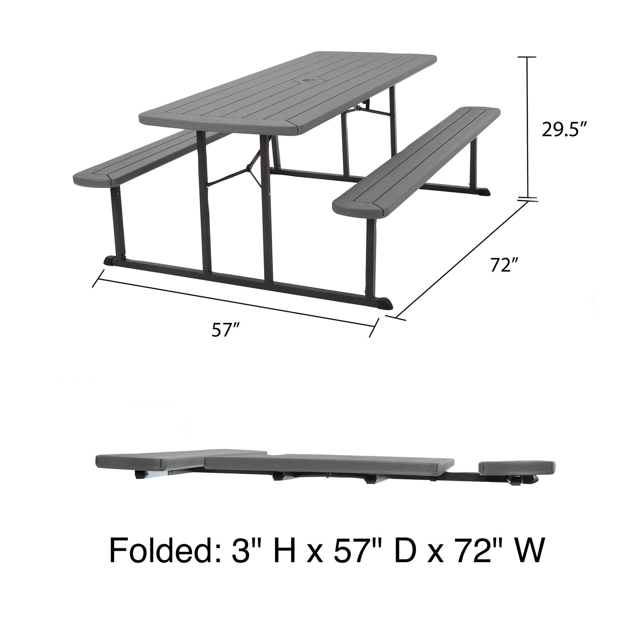 COSCO Outdoor Living 6 ft. Folding Picnic Table, Dark Gray Wood Grain Resin with Gray Steel Legs