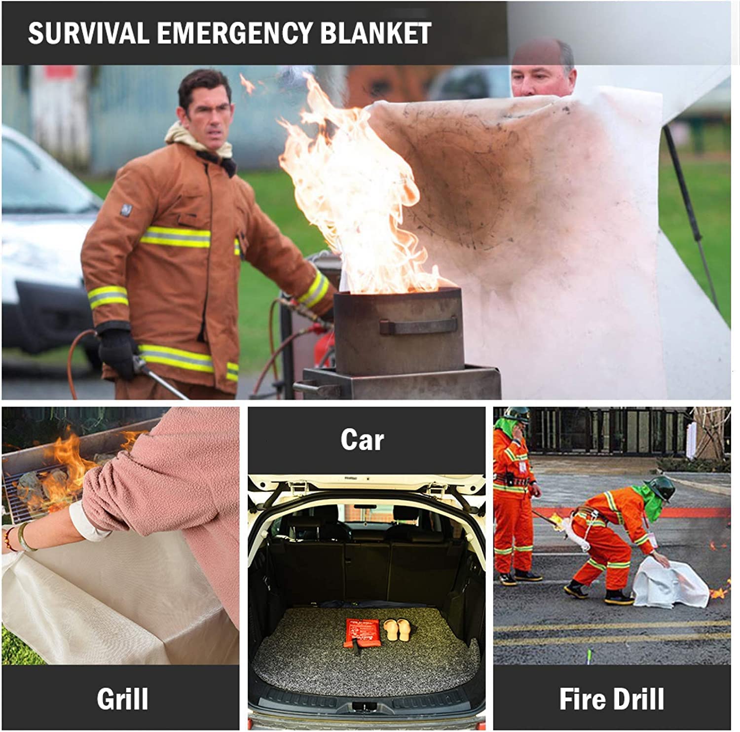 Qujior Emergency Fire Blanket for Home and Kitchen, 39 x 39 inches Reusable Fiberglass Fire Emergency Blanket Fire Shelter Safety Cover for Kitchen, Car, Camping, Grilling, Office, Warehouse (1 Pack)