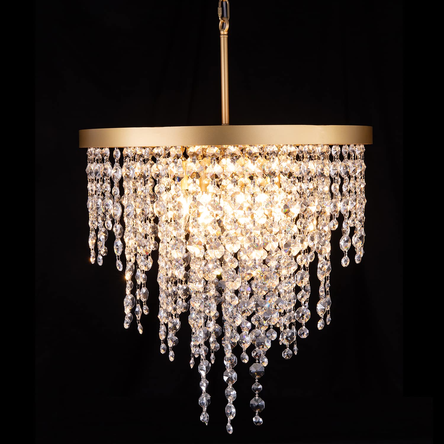 Wellmet Gold Crystal Chandelier 24 inch, 3-Tier Modern Round K9 Crystals Light Fixtures for Dining Room, Contemporary Pendant Light Fixture Kitchen Island, Living Room, Bedroom,Foyer