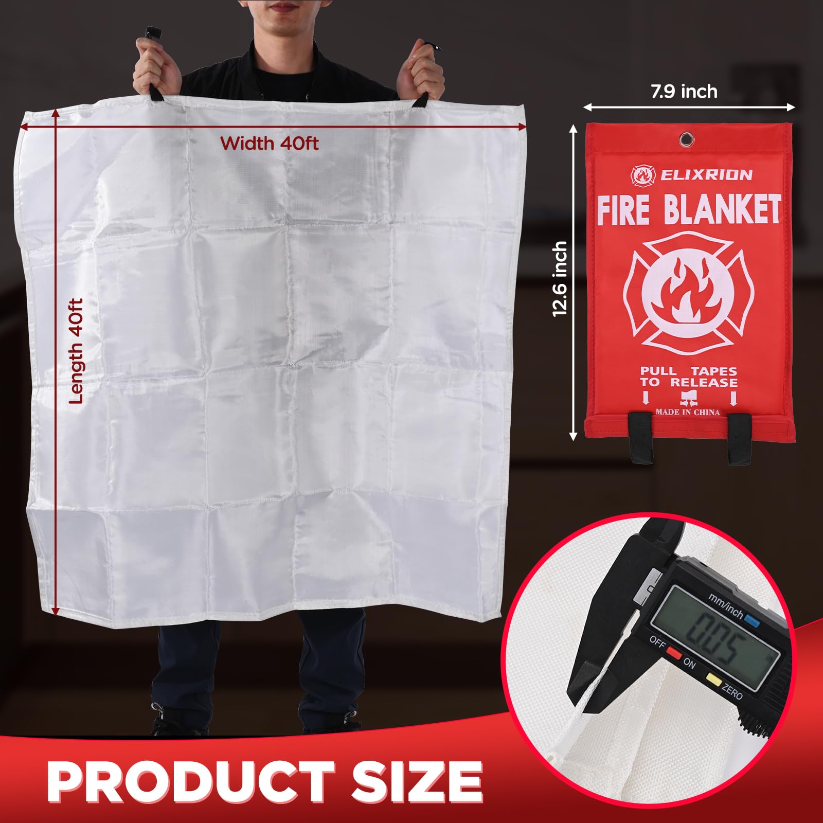 ELIXRION Emergency Fire Blanket 4 Pcs, 40" x 40" Fiberglass Suppression Blanket Portable Fire Extinguisher Blanket for Kitchen, Retardant Protection Emergency Safety Blanket for Home Car and Camping