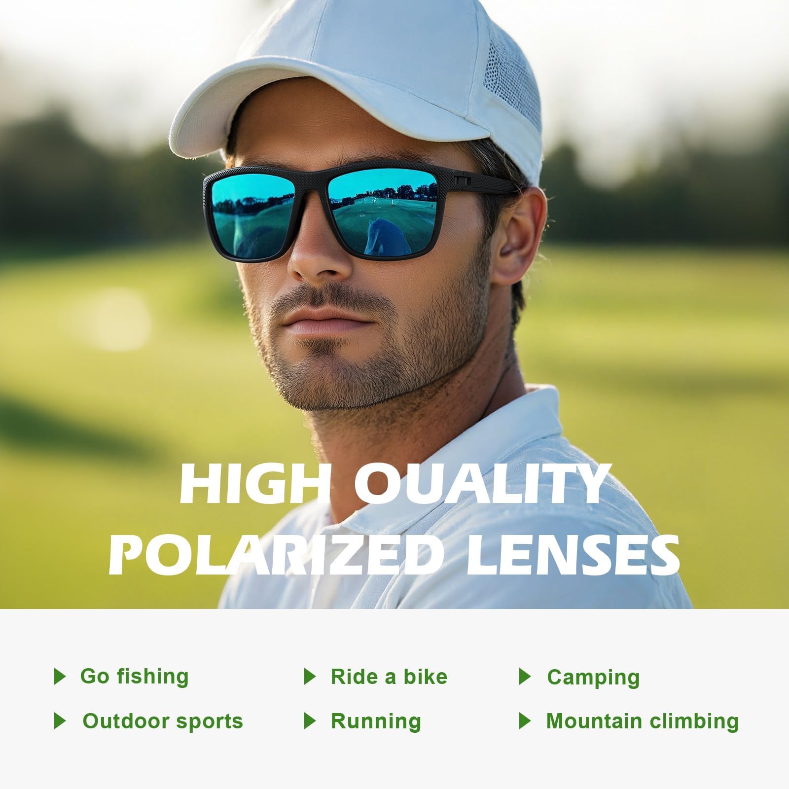 Fanshen Polarized Sunglasses for Men Women, UV Protection Lightweight Mens Sun Glasses for Driving Fishing Golf Cycling (Black&Ice Blue&Red)