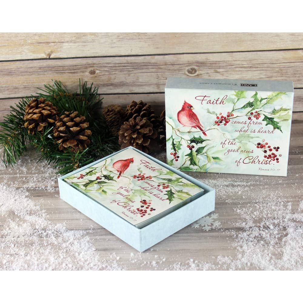 Lang Companies, Cardinal and Berries Boxed Christmas Cards (18 Pack) w/Decorative Box by Susan Winget