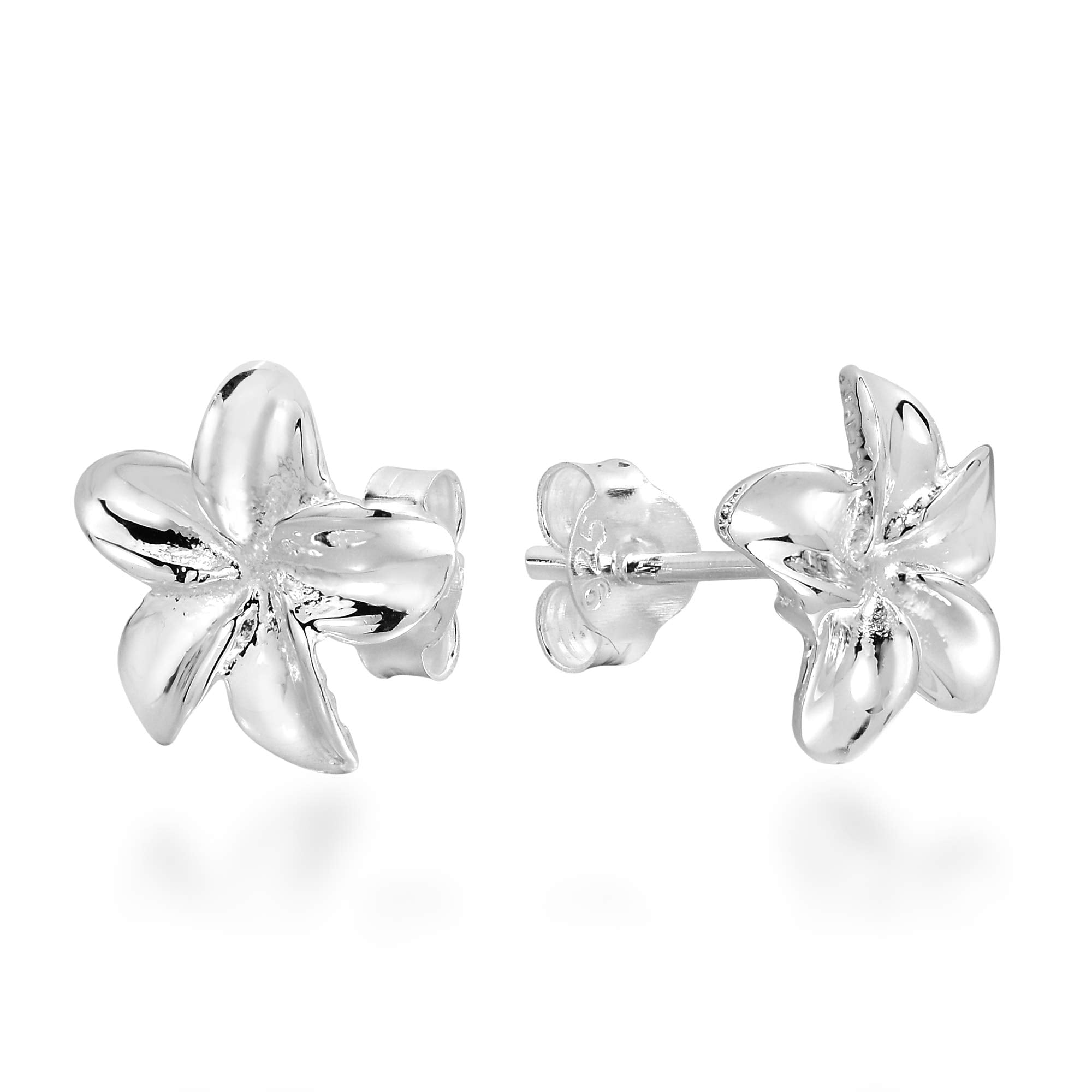 AeraVida Petite Hawaiian Plumeria Flower Sterling Silver Post Earrings | Elegant Sterling Silver Stud Earring for women | Flower Stud Earrings | Trendy Style Stud Earrings | Ornament