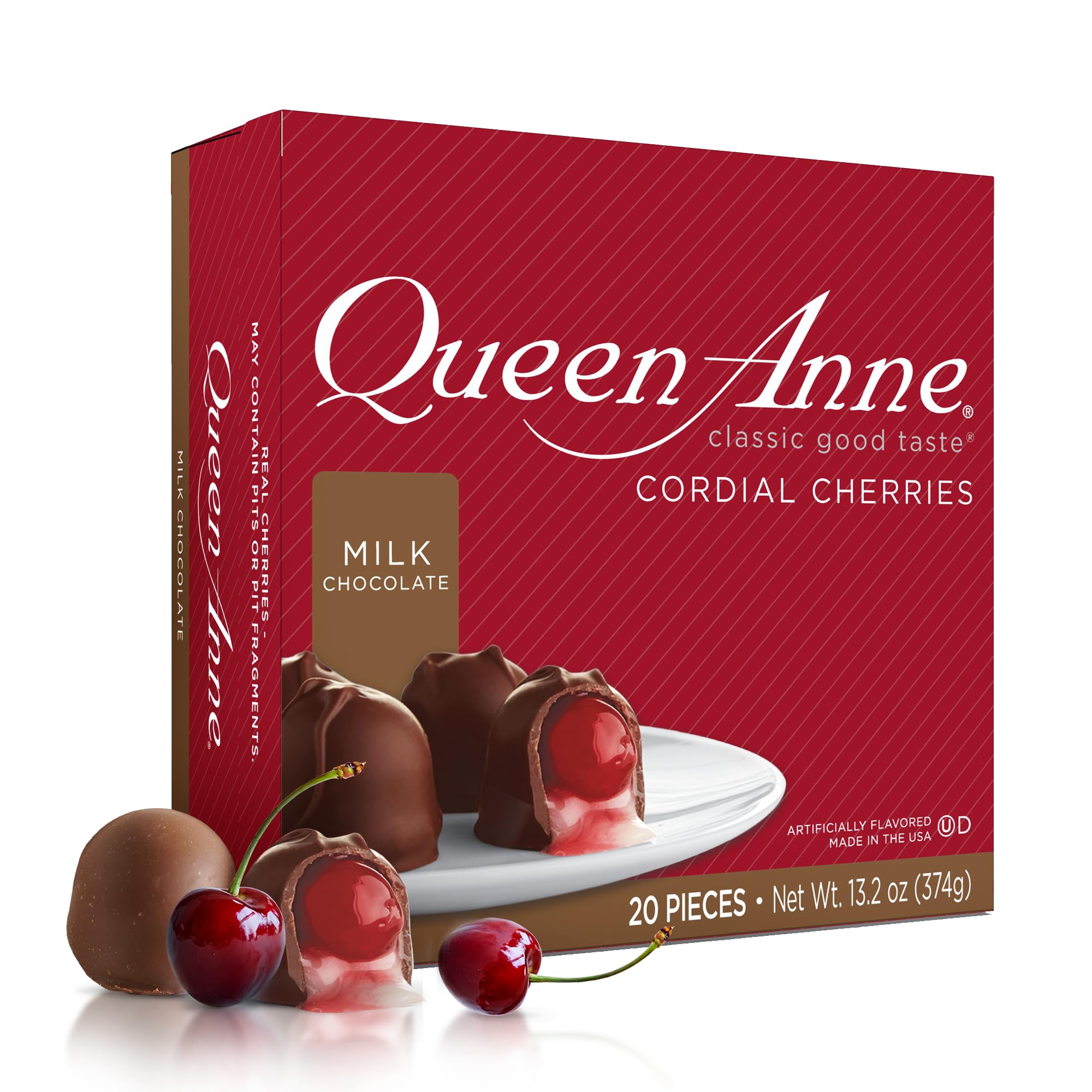 Queen Anne Milk Chocolate Covered Cordial Cherries | 13.2 oz | 20 Piece Gift Box | Whole Cherry Sweet Creamy Fruity Flavor | Holiday Candy