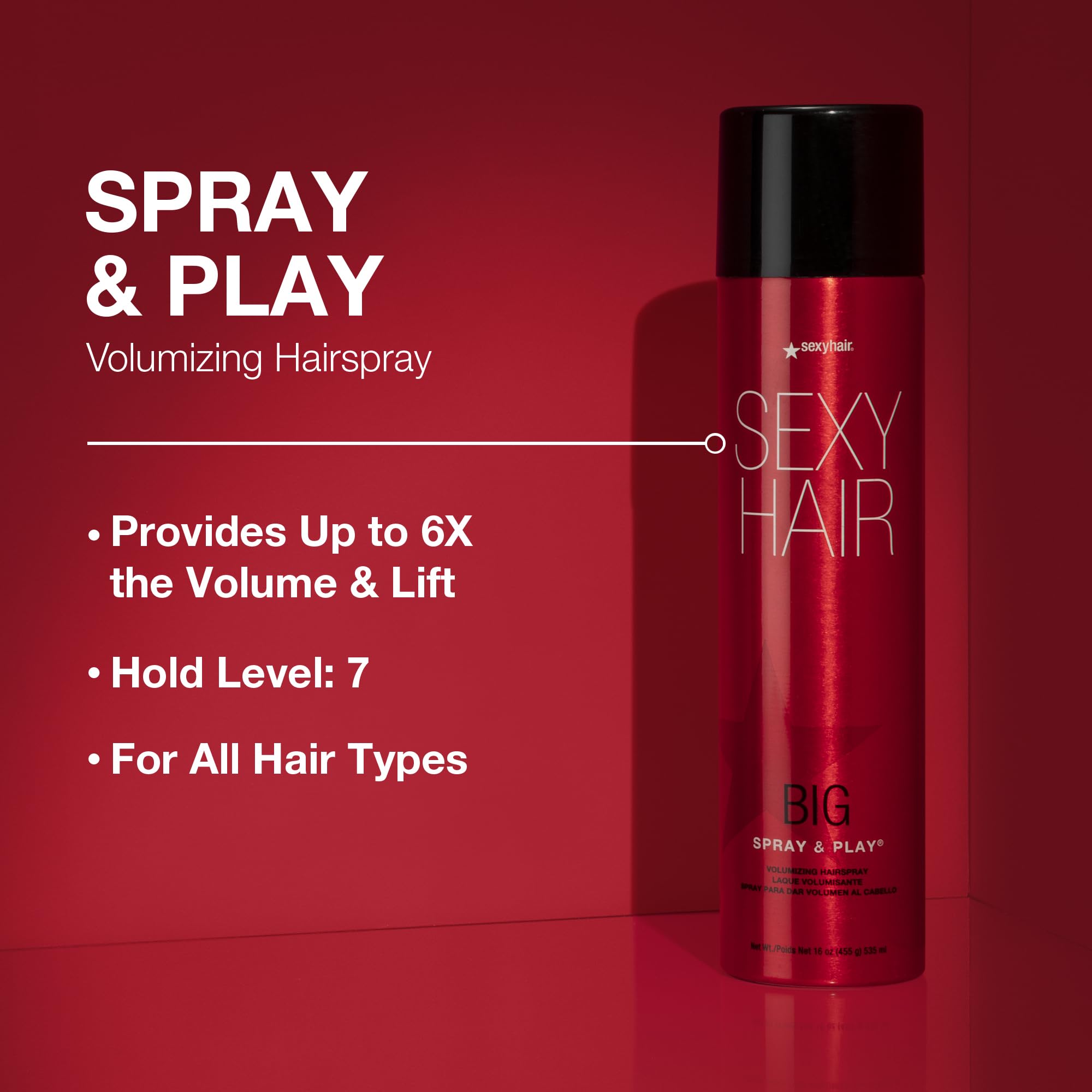 SexyHair Big Spray & Play Volumizing Hairspray Travel Size, 1.5 Oz | Hold and Shine | Up to 72 Hour Humidity Resistance | All Hair Types