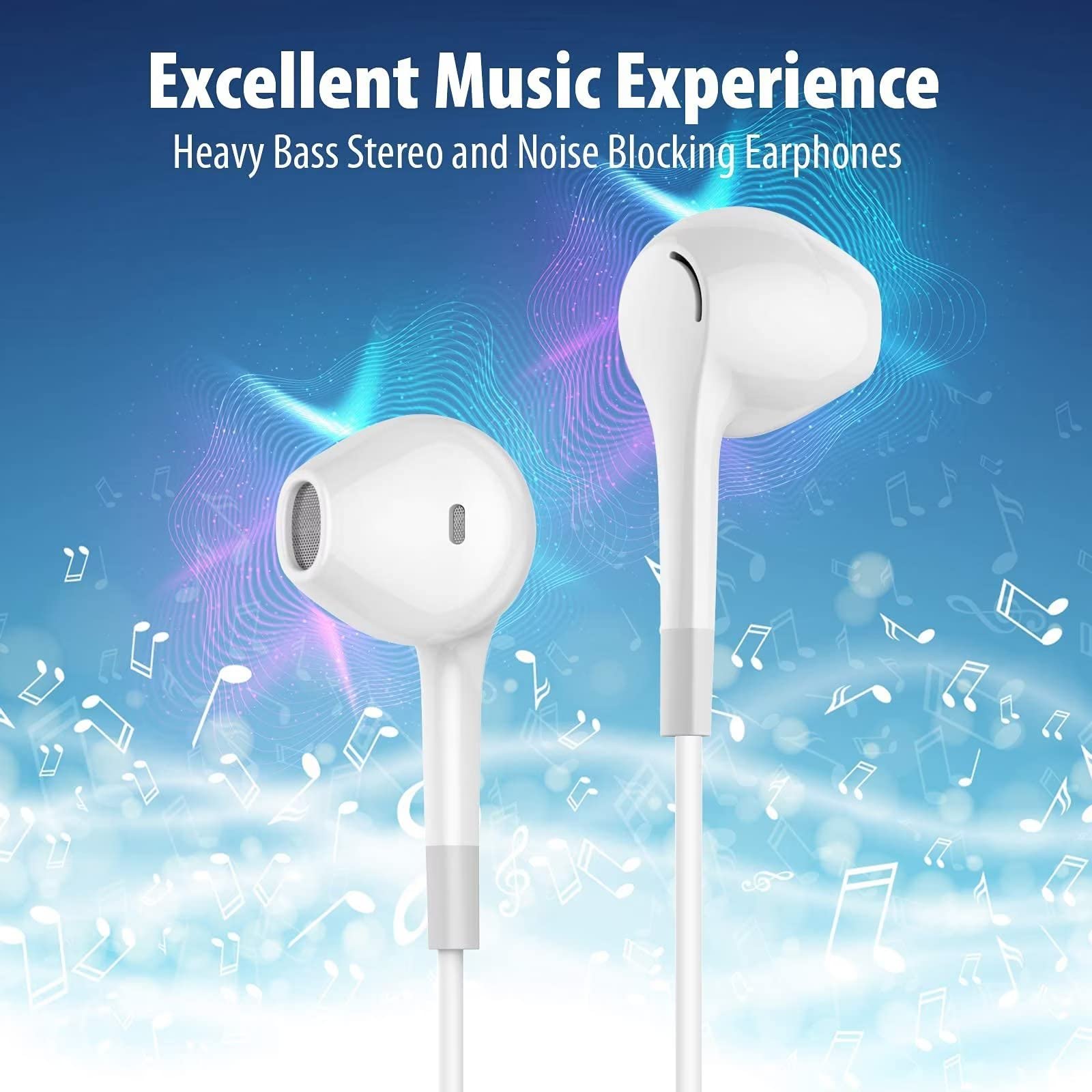 Earbuds Headphones 5 in One Pack, Wired Earbud with Heavy Bass Stereo Noise Blocking, Microphone, Compatible with iPhone, Android Phones, Laptops, Computers, iPad or Any Device with 3.5mm Interface