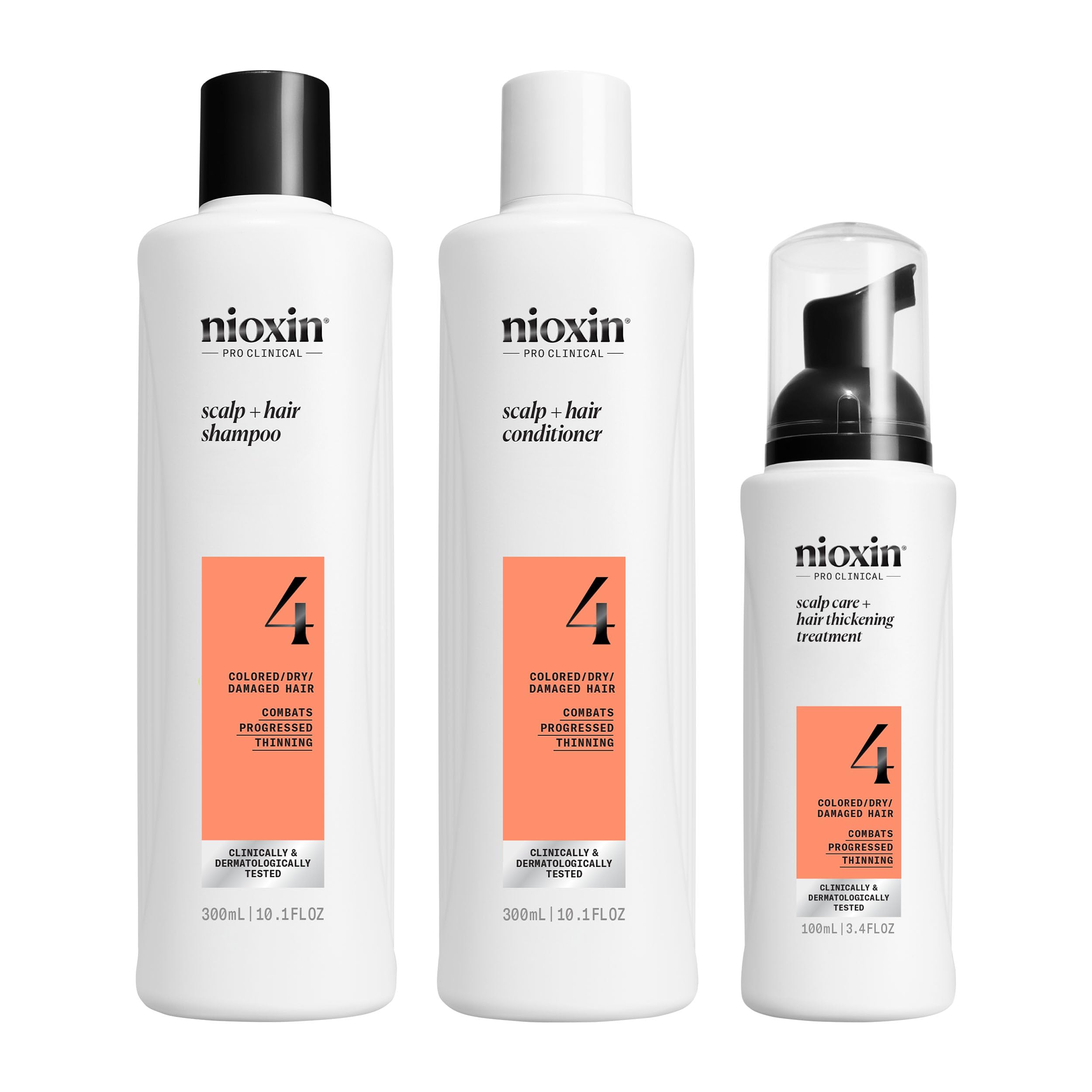 Nioxin Scalp + Hair Thickening System 4 |For Colored or Damaged Hair with Progressed Thinning| With Niacinamide and Biotin | Full Size| 3 Month Supply