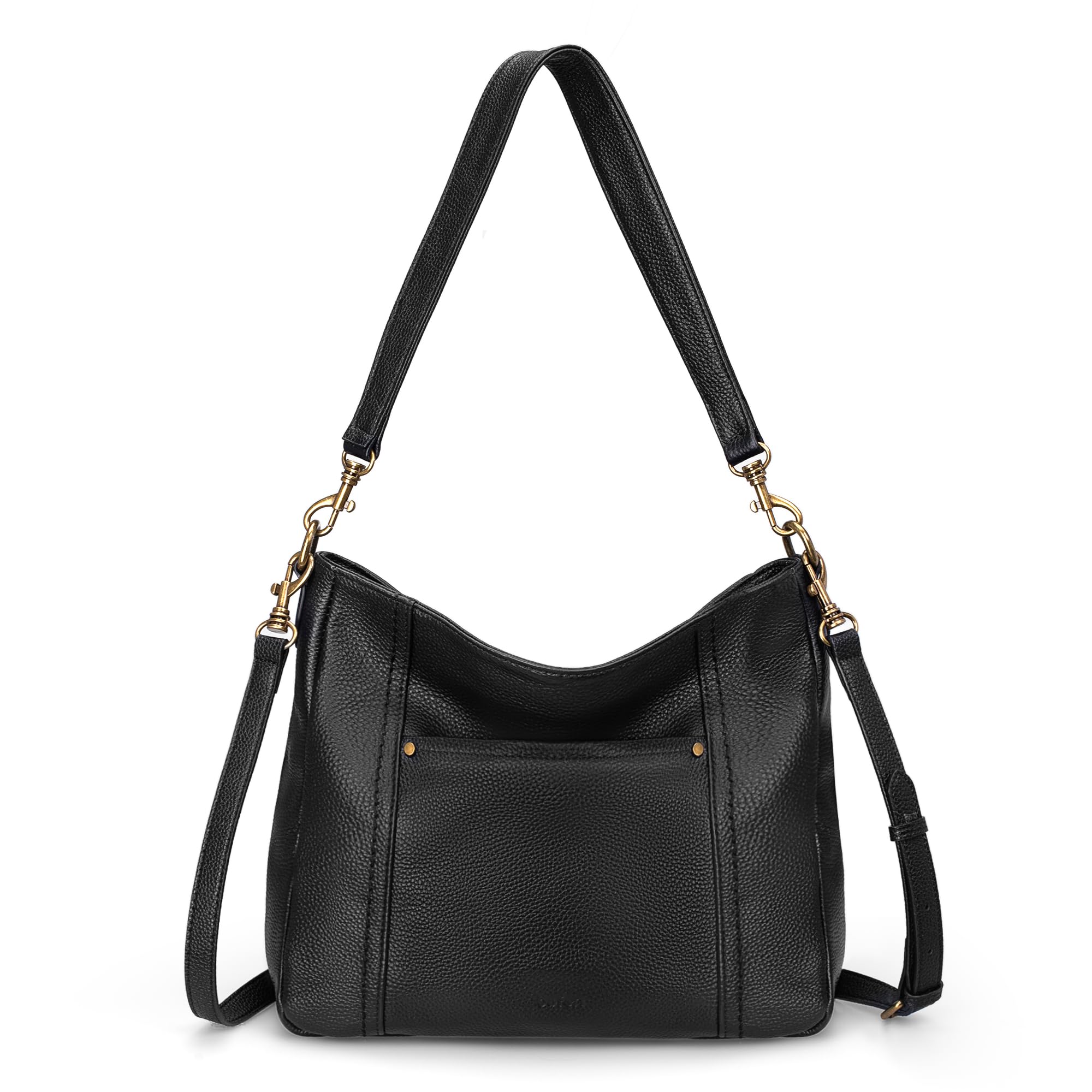befen Black Genuine Leather Hobo Crossbody Bags for Women Retro Leather Purses Handbags Shoulder Bag with 2 Shoulder Straps