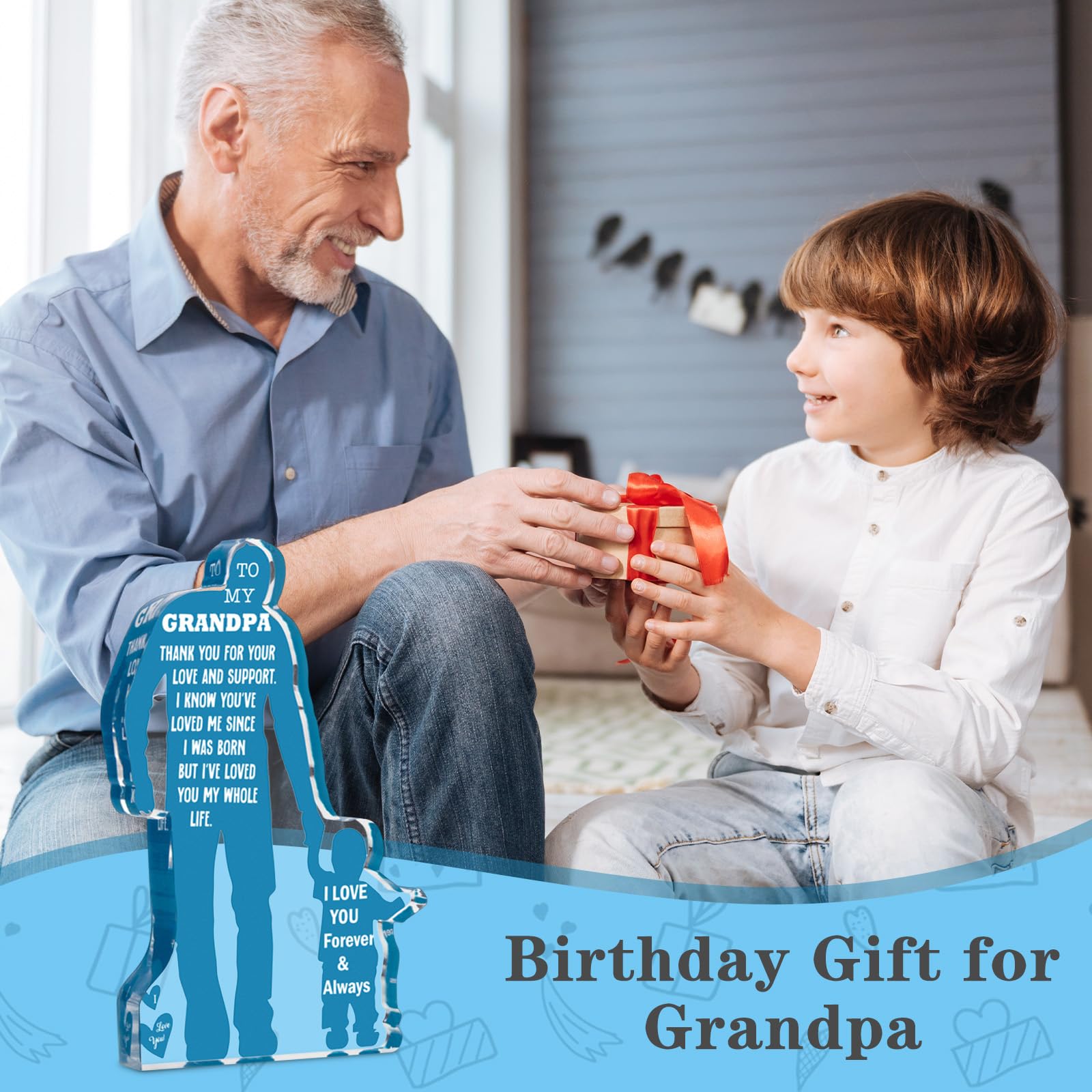 Grandpa Gift from Grandson Christmas Gifts for Granddad, Grandfather Birthday Gifts Idea from Grandson Best Grandpa Ever Gifts to My Grandpa Father's Day Gifts Acrylic Plaque Sign 5.1x3.2in