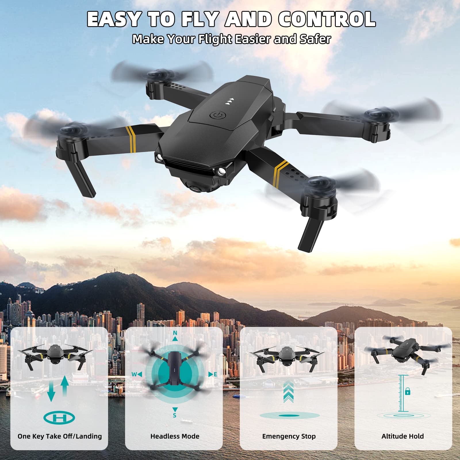 Drones for Adults with Cameras 4K, 3PCS Batteries Drones for Kids Foldable 4K Mini Drone with Camera RC Quadcopter, FPV Live Video, Altitude Hold, One Key Take Off/Landing, 3D Flip. Gifts for Girls/Boys