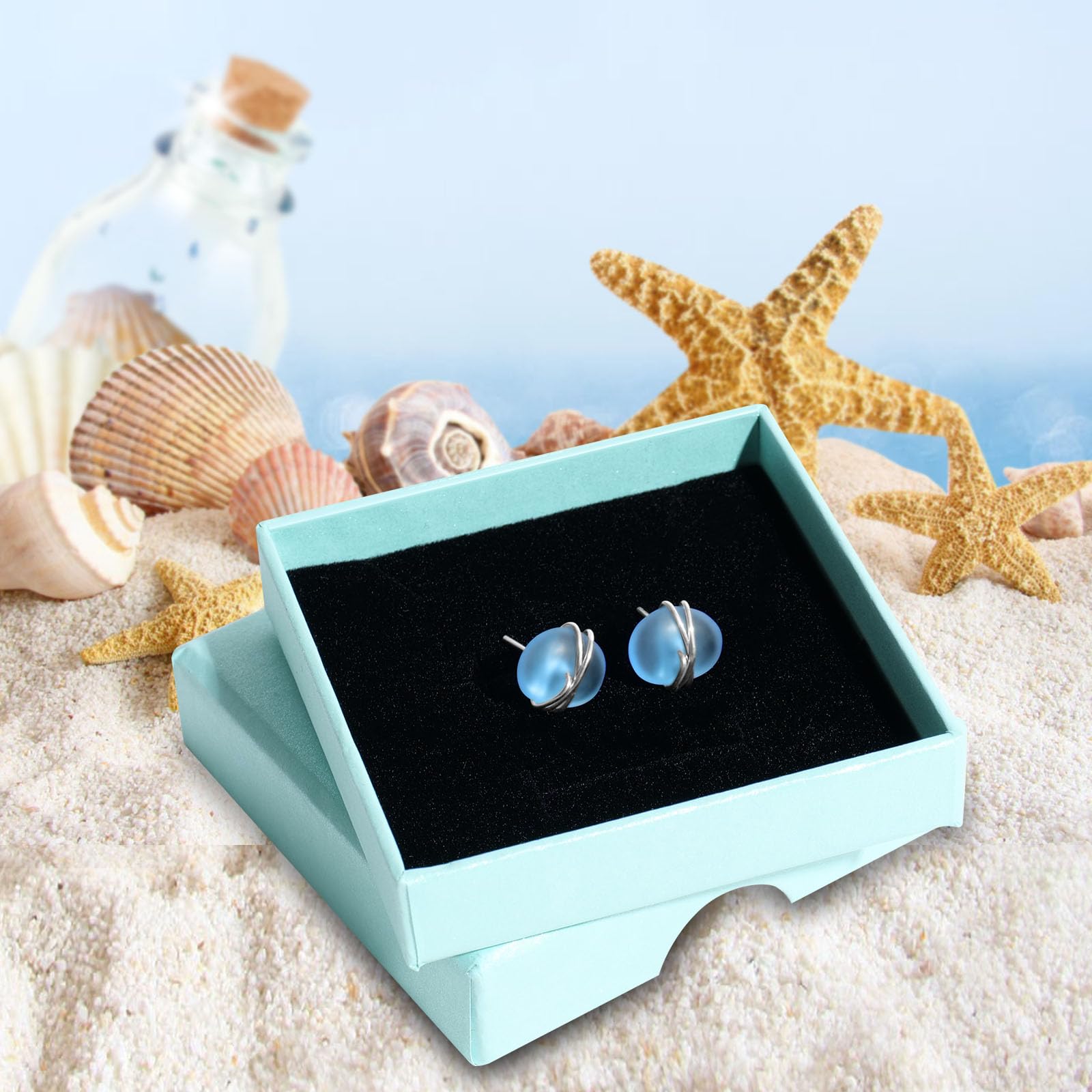 CARPDIM Sea Glass Earrings S925 Sterling Silver Hypoallergenic Handmade Stud Post Earrings Beach Glass Fashion Handcraft Jewelry earrings stud earrings for Women girls