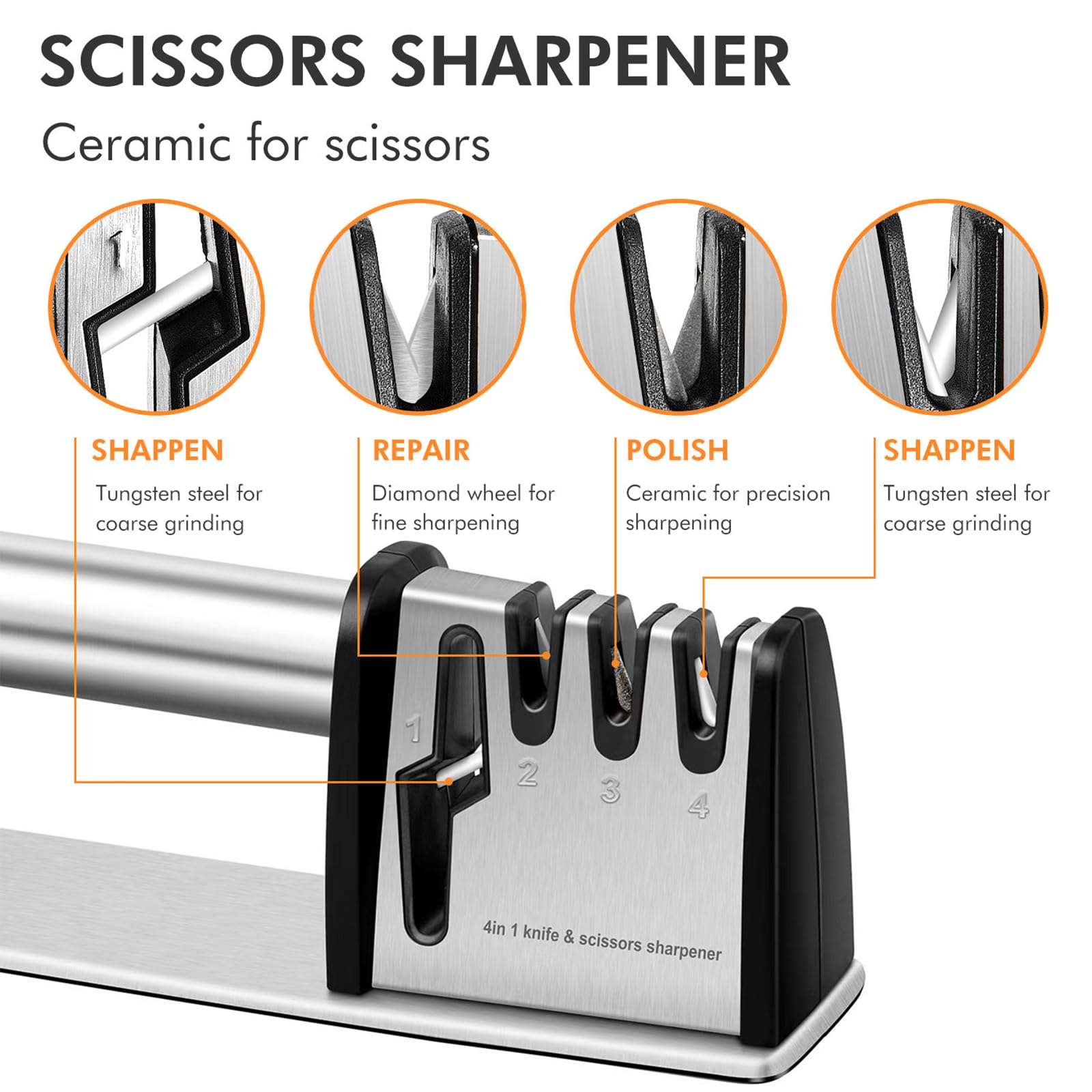 Knife Sharpeners, 4 in 1 Kitchen Blade and Scissors Sharpening Tool, Professional Chef's Kitchen Knife Accessories, Manual Knife Sharpener for Kitchen Knife