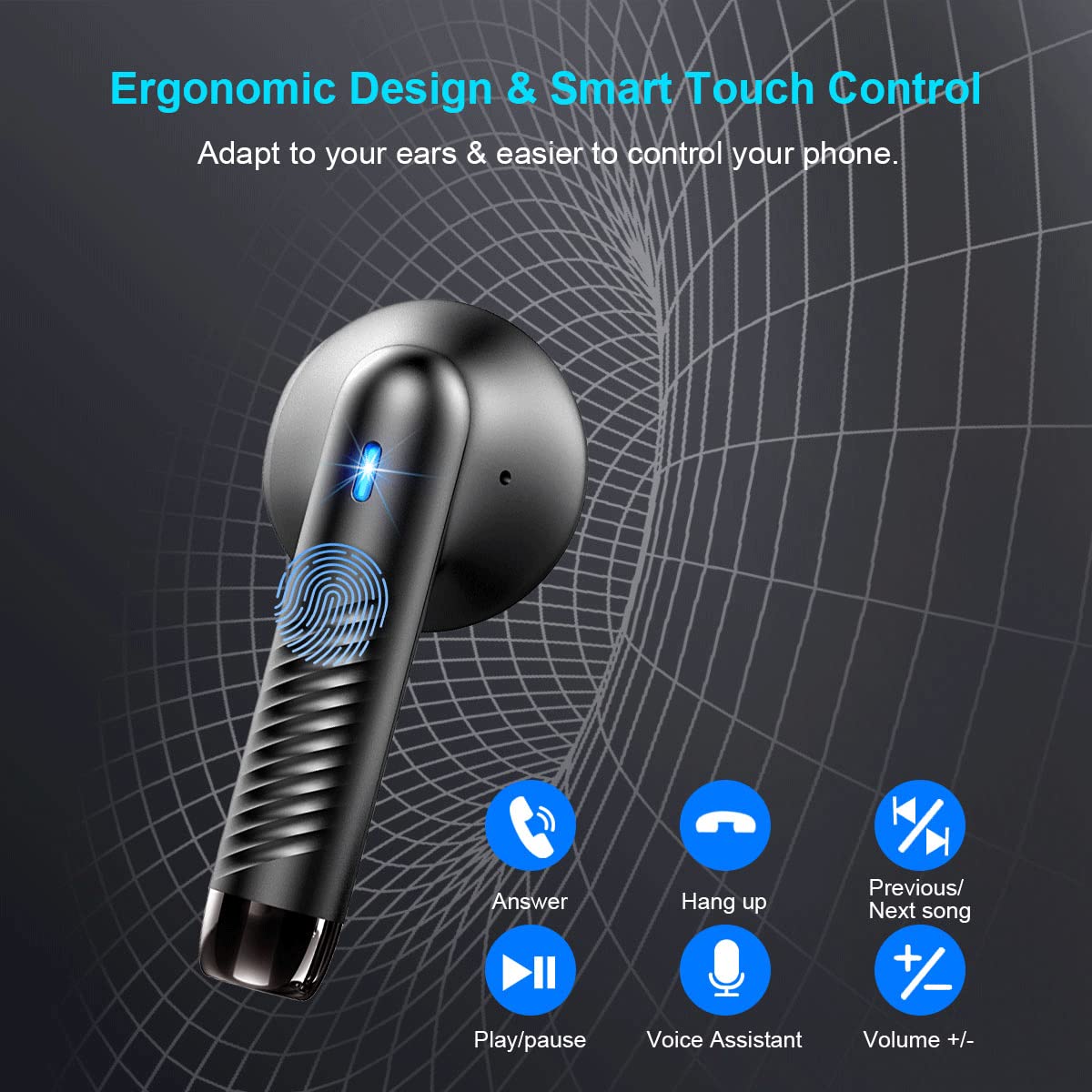 Wireless Earbuds, Bluetooth 5.3 Earbuds Stereo Bass, Bluetooth Headphones in Ear Noise Cancelling Mic, Earphones IP7 Waterproof Sports, 32H Playtime USB C Mini Charging Case Ear Buds for Android iOS