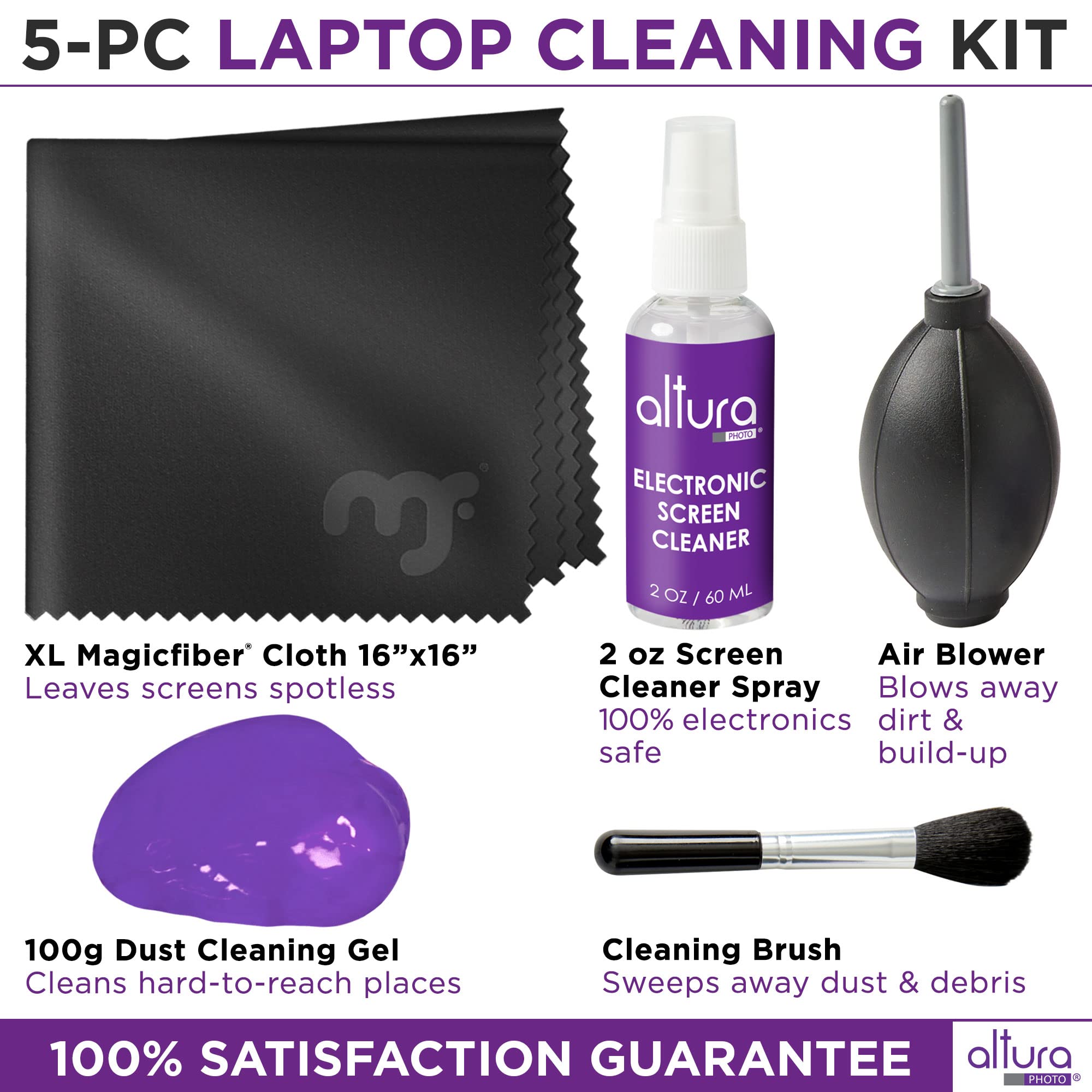 Professional Laptop Cleaning Kit Computer Screen & Keyboard Cleaner 5 Piece Electronic Cleaner with Laptop Screen Spray, Air Blower, Brush, Keyboard Gel, & Microfiber Cloth