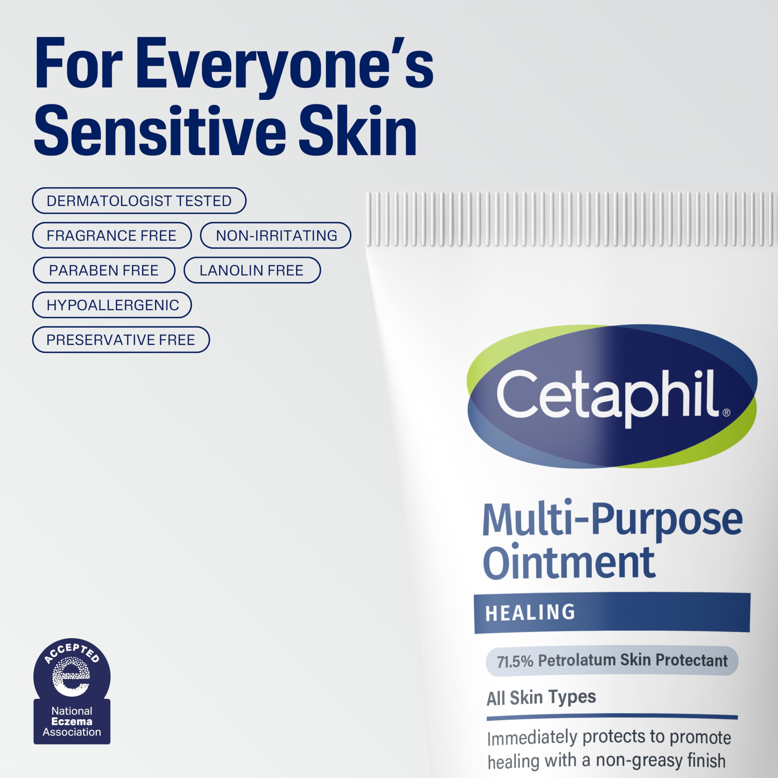 CETAPHIL Healing Ointment, 3 oz, For Dry, Chapped, Irritated Skin, Heals and Protects, Soothes Cracked Hands and Chapped Lips, Hypoallergenic, Fragrance Free