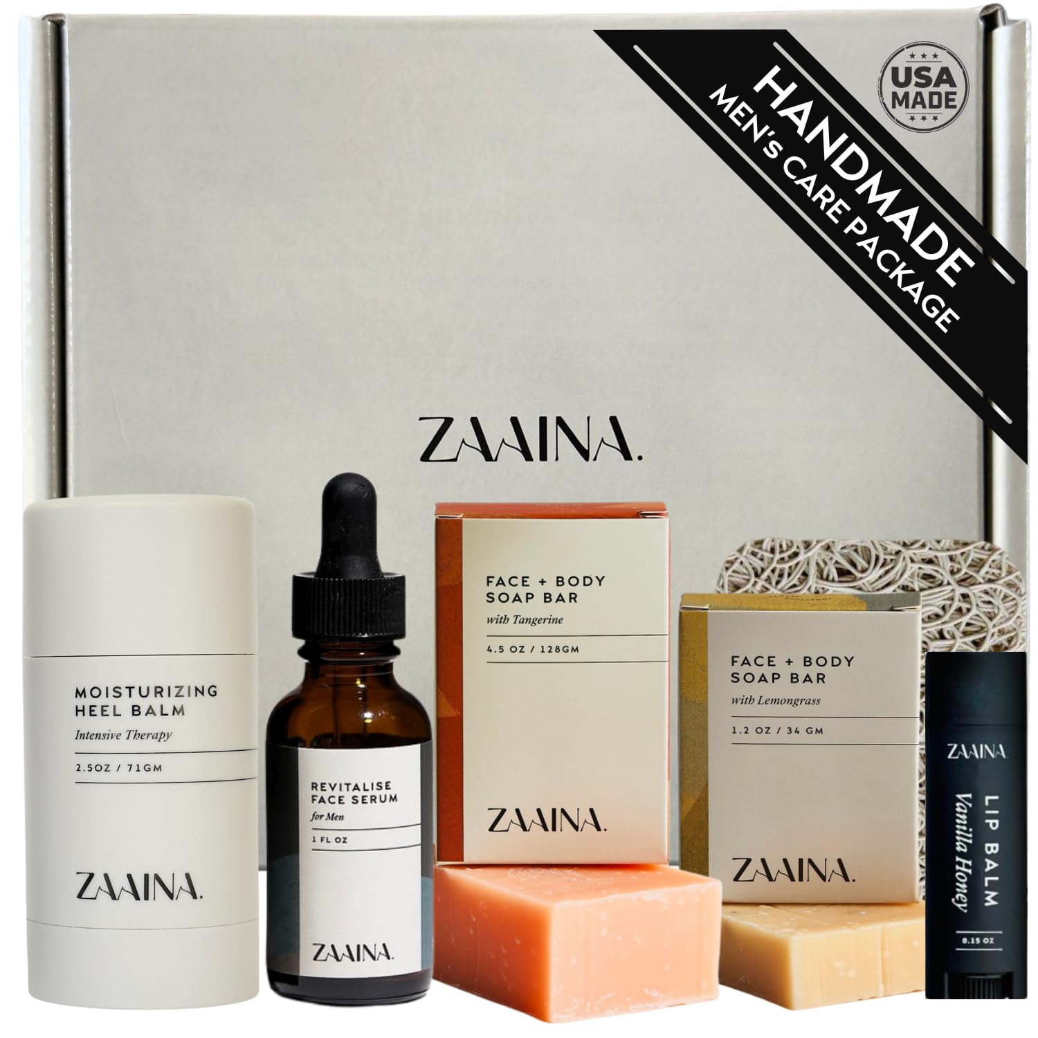 Luxury Skincare Gift Set for Men - Men's Body Self Care Kit, Spa Gift Basket, Men's Skin Care Routine Kit- Travel Size Toiletries, Men's Care Package, At Home Spa Kit- by ZAAINA