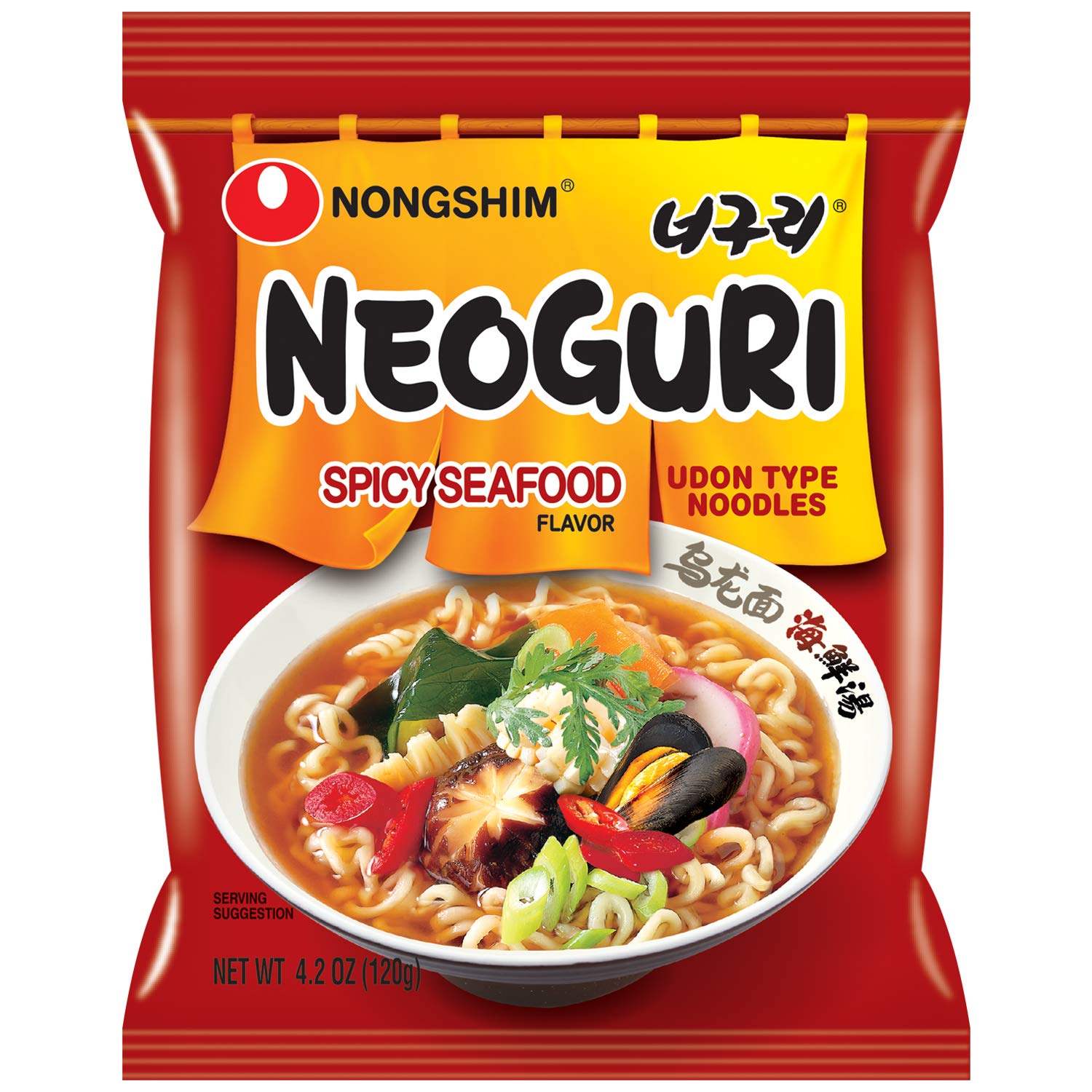 Nongshim Neoguri Spicy Seafood Ramen Noodle Soup, 10 Pack, Microwaveable Ramyun Instant Noodle Cup, Bold, Spicy Chili Peppers