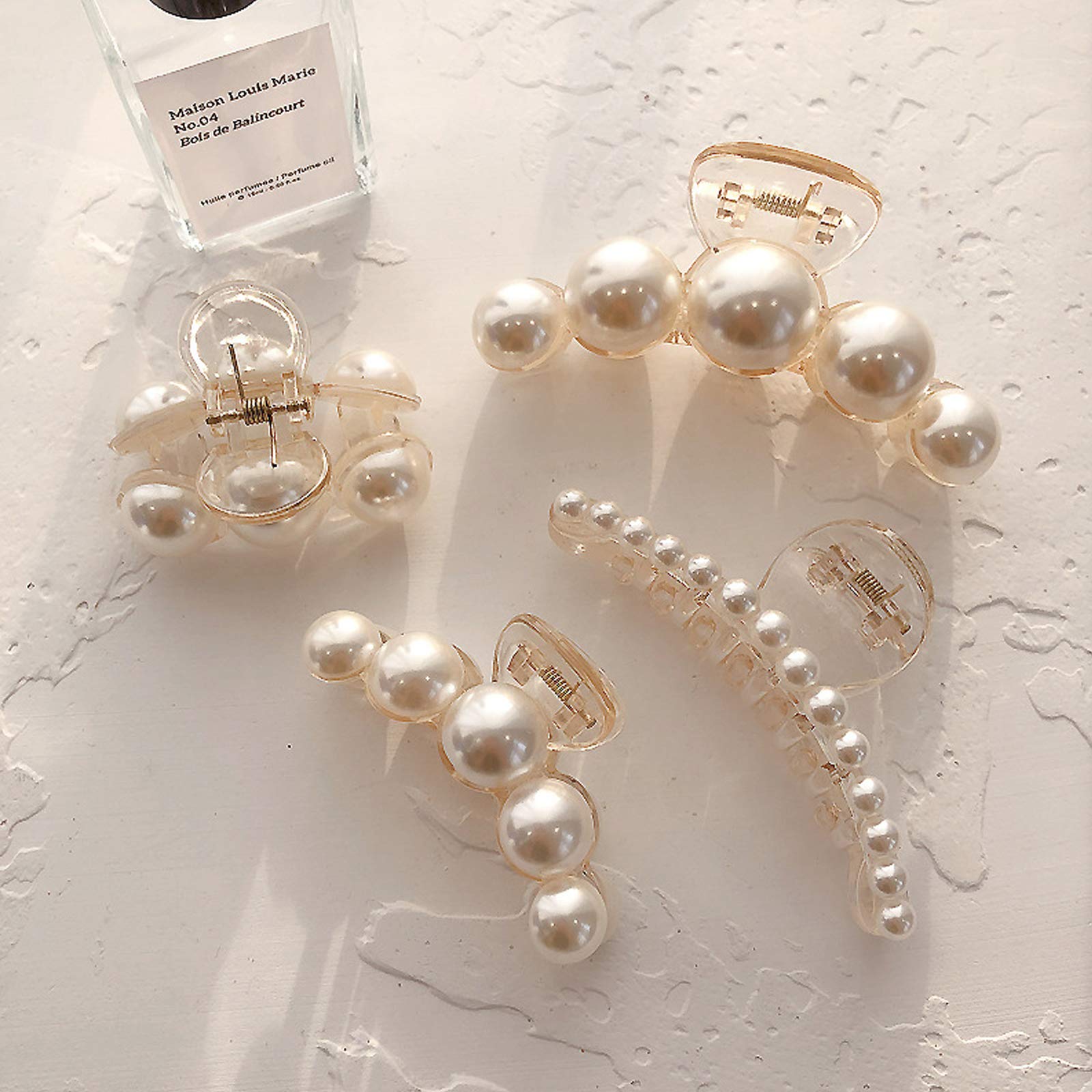 Agirlvct Pearl Hair Clips for Women Girl, Large Small Hair Claw Clip Strong Hold,Big Banana Jaw Clip Barrettes Nonslip,Birthday Christmas New Year Gift for Thick Thin Curly Hair(4 Size)