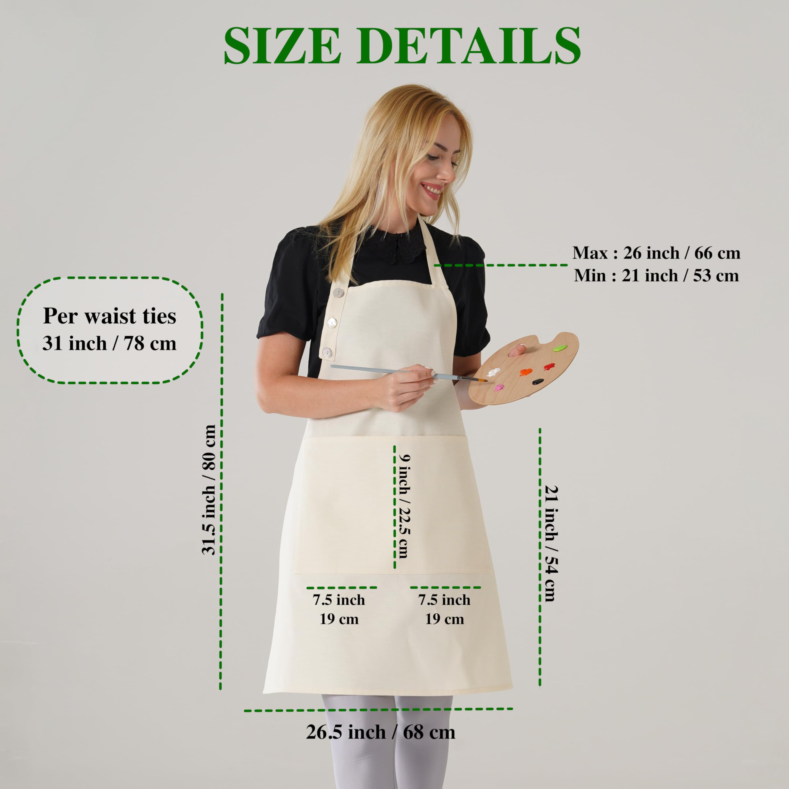 TOSHE Kitchen Apron Waterdrop Resistant Cotton Apron with adjustable Aprons for Women with Pockets 10 Color option Cooking Beige Apron(Beige)