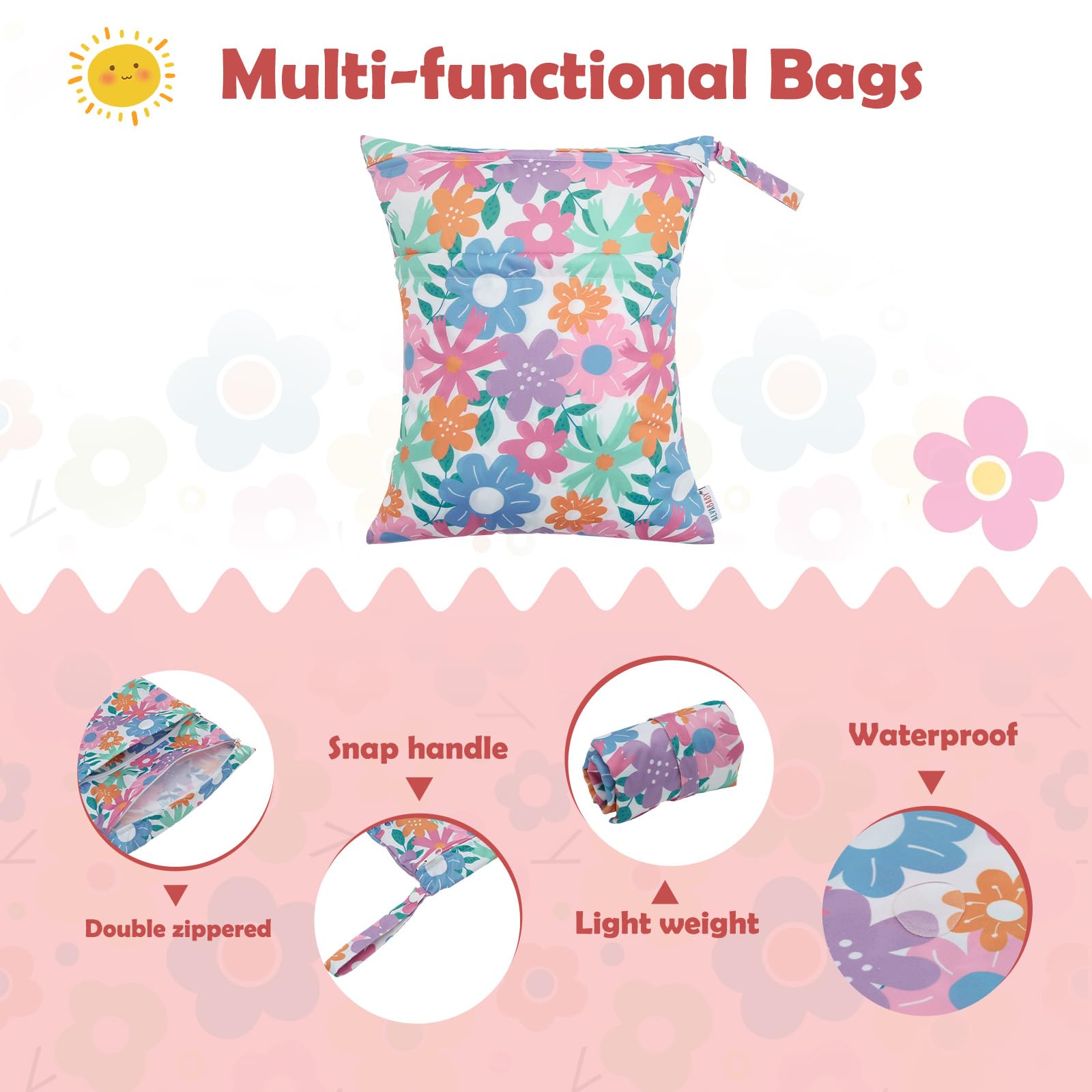 ALVA ALVABABY 3pcs Cloth Diaper Wet Dry Bags Waterproof Reusable with Two Zippered Pockets Travel Beach Pool Daycare Soiled Baby Items Yoga Gym Bag for Swimsuits or Wet Clothes 3L-ZM18A
