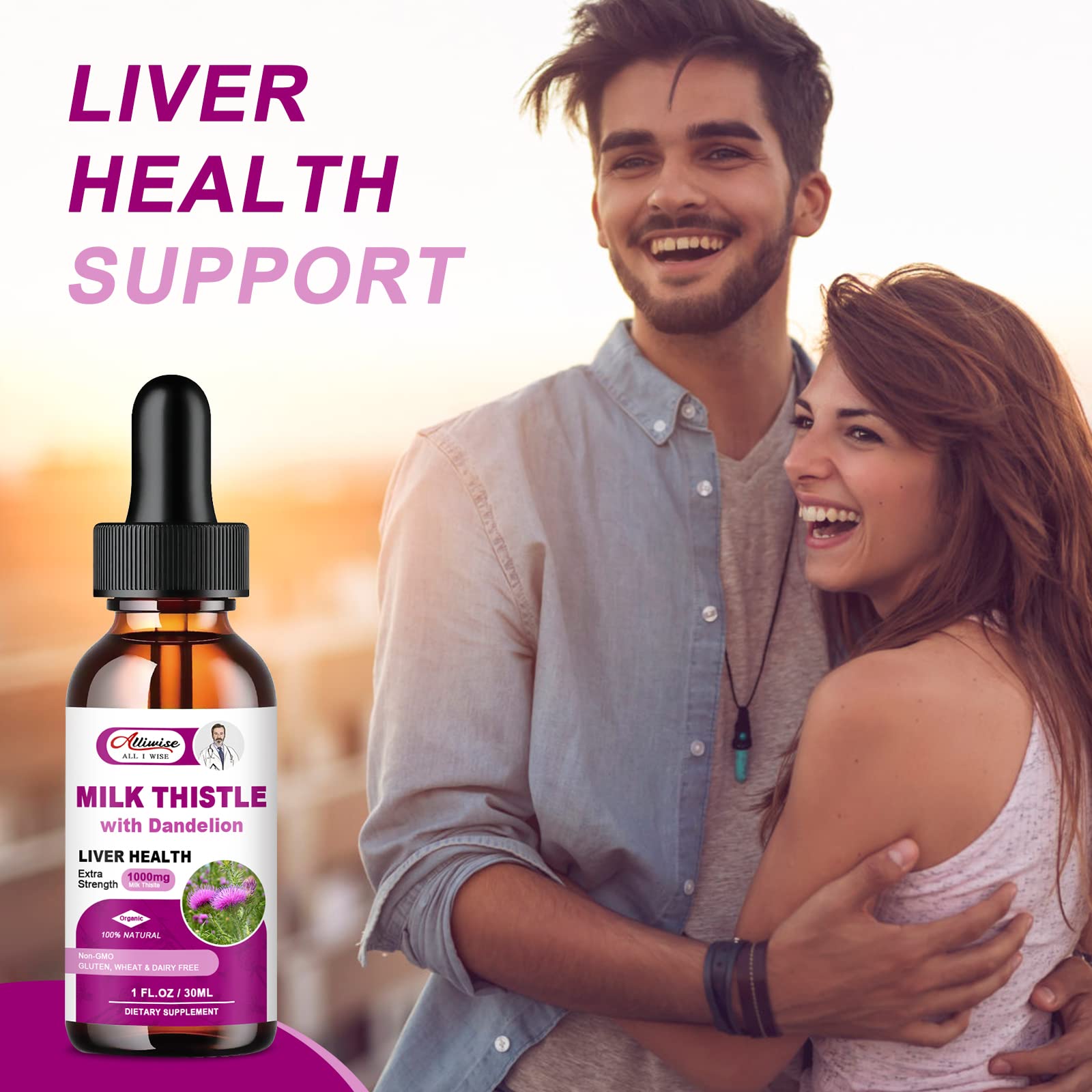 Liver Health Support Liquid, 1000mg Milk Thistle 80% Silymarin Extract & 250mg Dandelion Root Extract, Liver Cleanse Detox & Repair Fatty Liver Formula, Vegan, Non-GMO and All-Natural