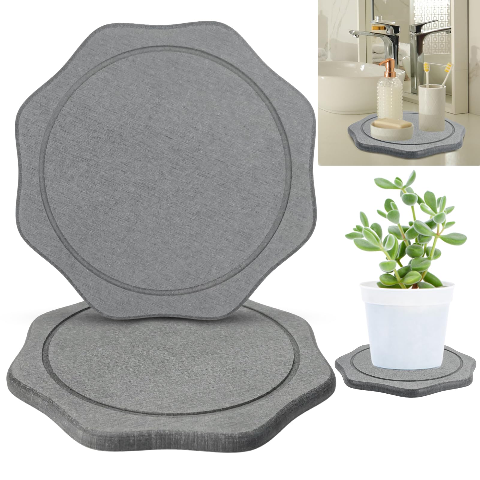 2 PCS Plant Saucers, 8 Inch Diatomaceous Earth Plant Trays for Indoor & Outdoor Use Super Absorbent Plant Trays for Pots Stone Quick Drying Tray Plates Keep Counters and Floors Clean and Dry