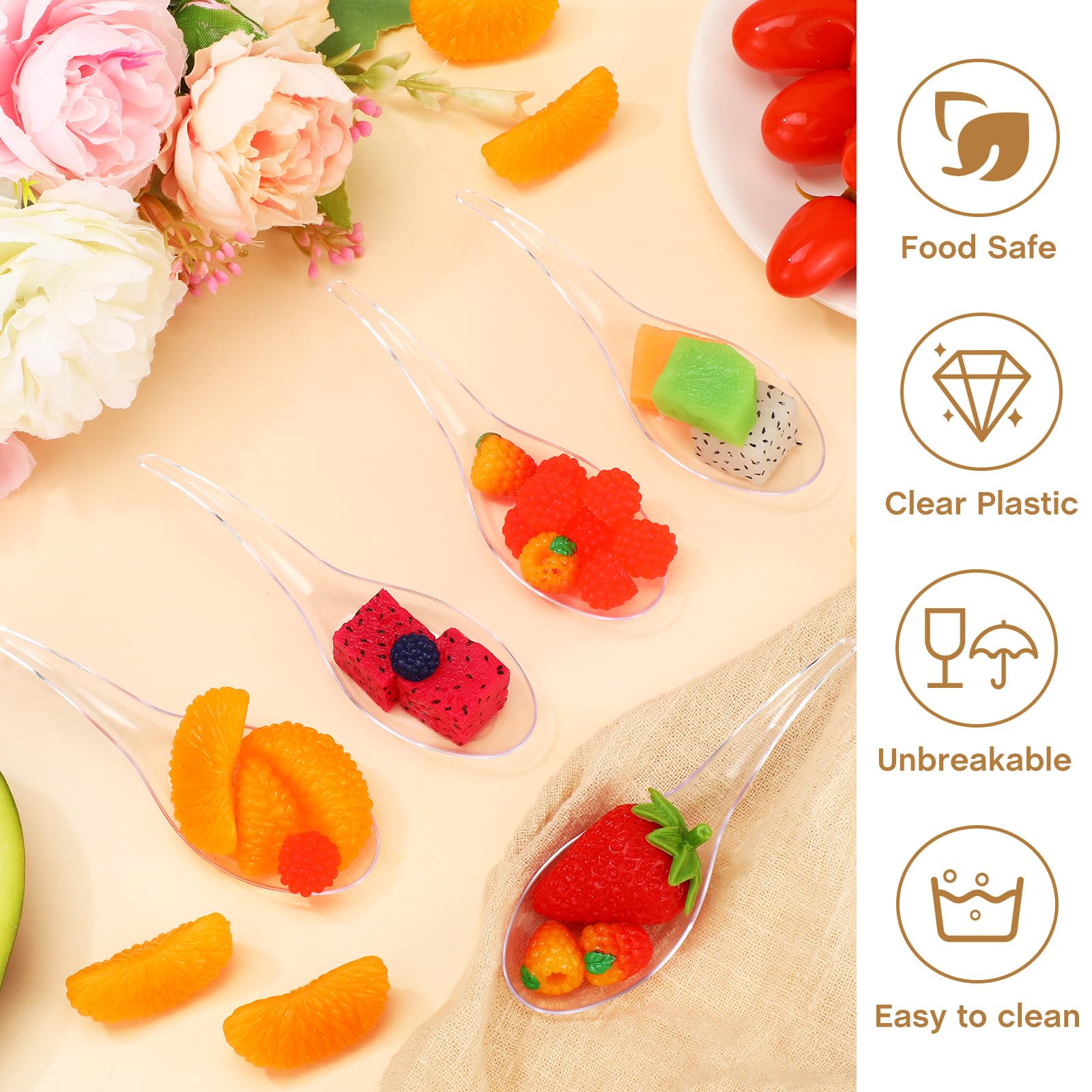 Gandeer 400 Pcs Plastic Spoons, Disposable Mini Tasting Desserts Ice Cream Sample Spoons Bulk, Clear Appetizer Plates for Soup Sushi Pudding Party Wedding 4. 72 x 0. 98 Inch