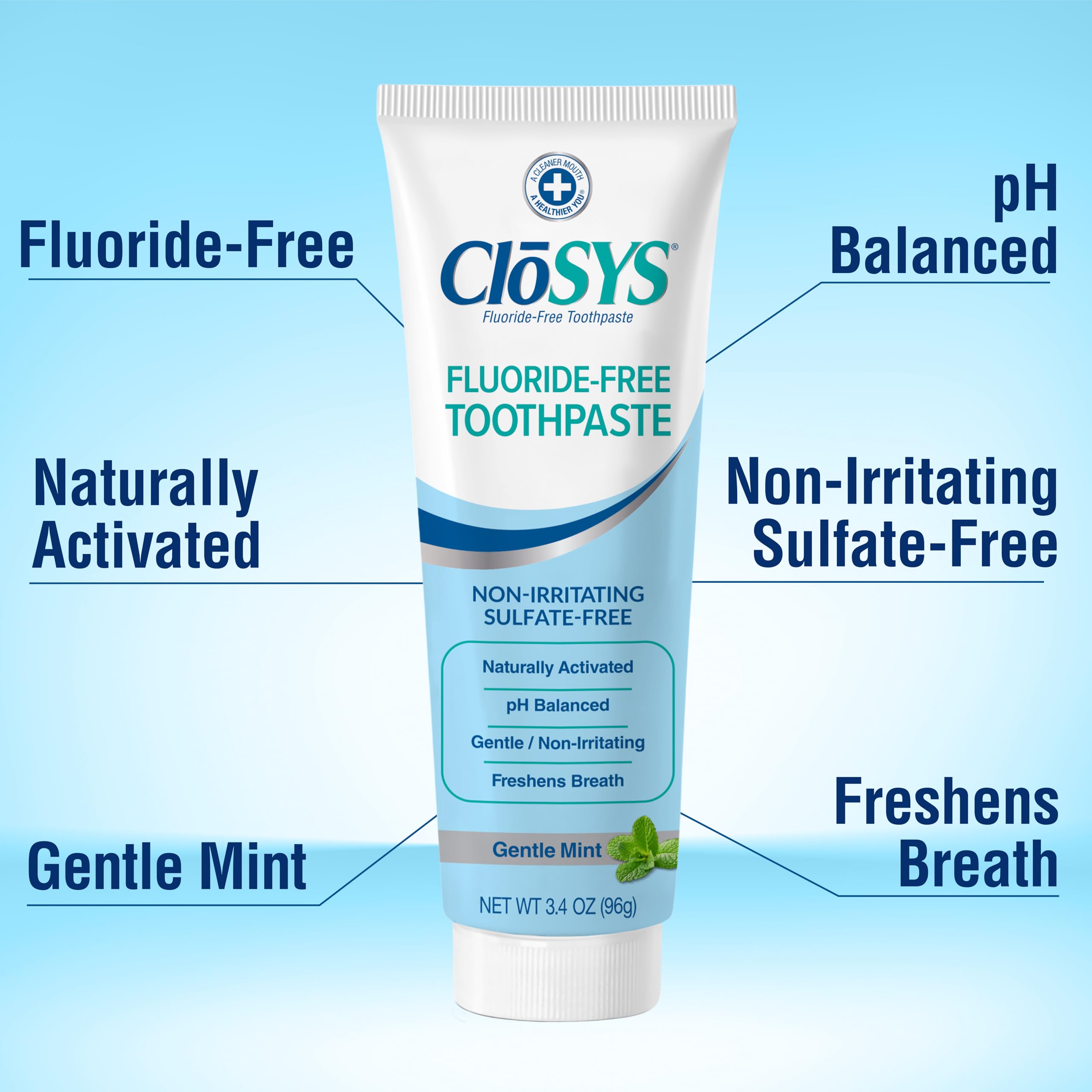 CloSYS Fluoride Free Toothpaste, 3.4 Ounce, Travel Size, Gentle Mint, TSA Compliant, Whitening, Enamel Protection, Sulfate Free