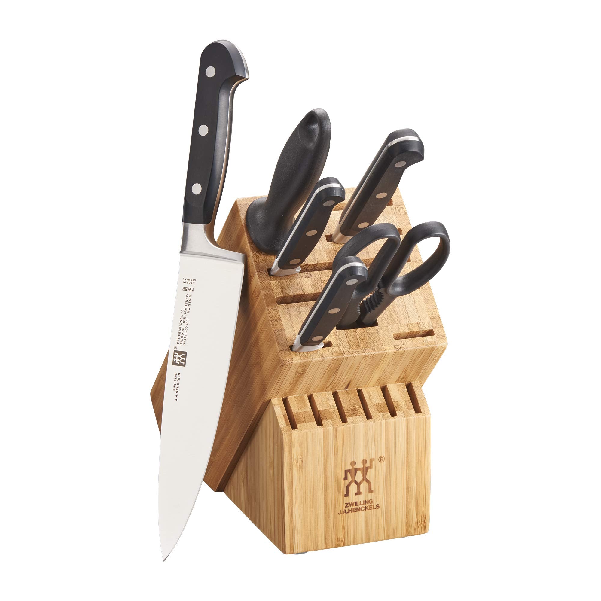 ZWILLING Professional S Knife Set with Block, Chef’s Knife, Serrated Utility Knife, 7 Piece, Bamboo