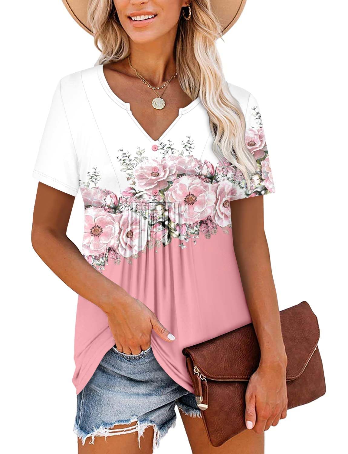 BETTE BOUTIK womens top to hide belly loose fit summer tops for women shirts for young women dressy casual WhitePink X-Large