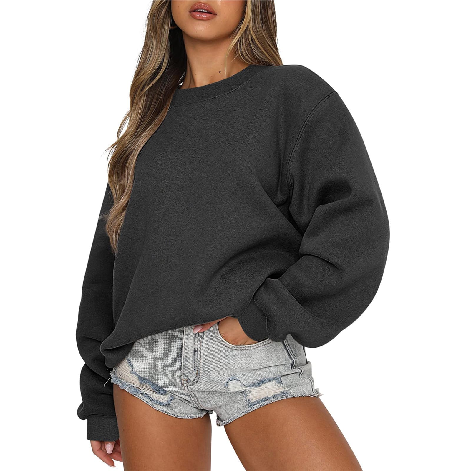 Oversized Sweatshirts for Women Fall 2024 Trendy Preppy Solid Crewneck Pullover Casual Loose Fit Drop Shoulder Outfit Prime +Deals Sweatshirt