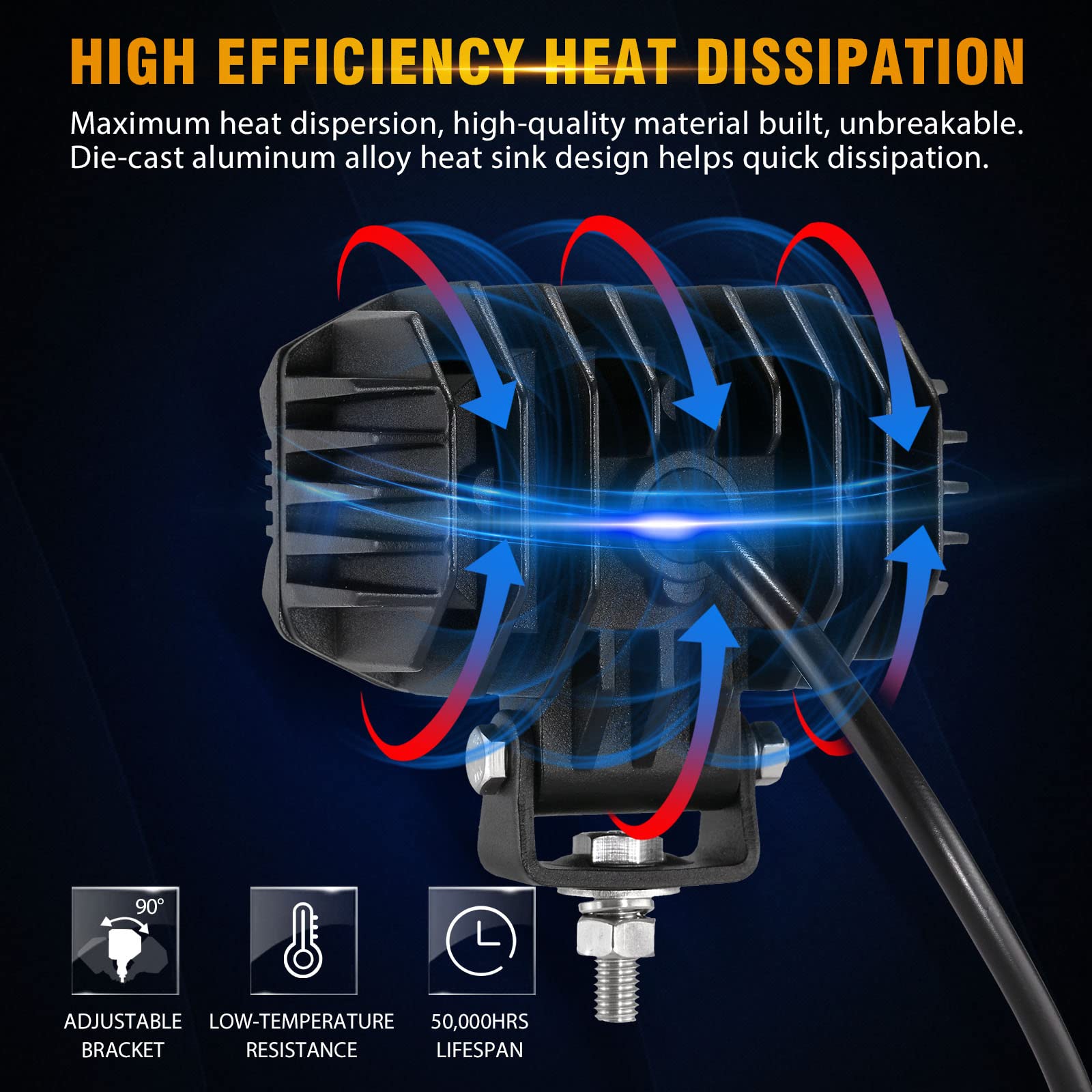 Auxbeam LED Amber Fog Light, 4Inch 60W Led Driving Offroad Lights Pod Super Bright with Wiring Harness Kit Yellow Flood Beam Pod Light for Truck SUV ATV UTV Jeep Wrangler Motorcycle