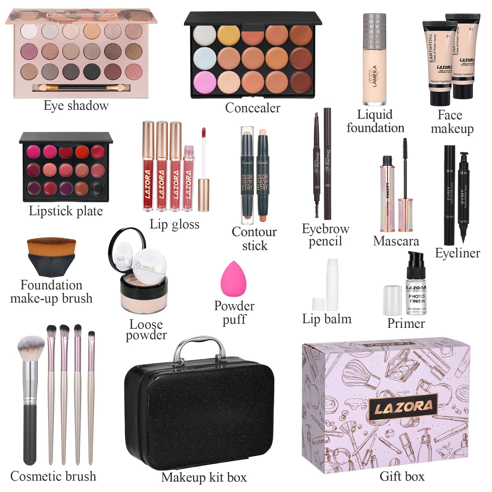 All in One Makeup Kit for Women Multi-Purpose Makeup Kit - Eyeshadow Palette, Concealer Foundation Adult Professional and Beginner Makeup Kits Portable Full Trunk Makeup Kit Women's Full Makeup Kit