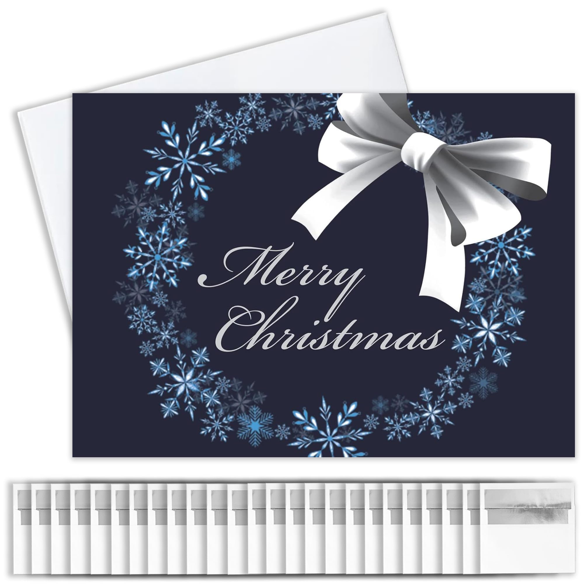 Merry Christmas Cards for Business & Family (Snowflake Wreath) Bulk Greeting Card Set Pack of 25 Christmas Cards with Envelopes (5x7 inch - A7) Great for Office, Work, Employees & Clients H1606